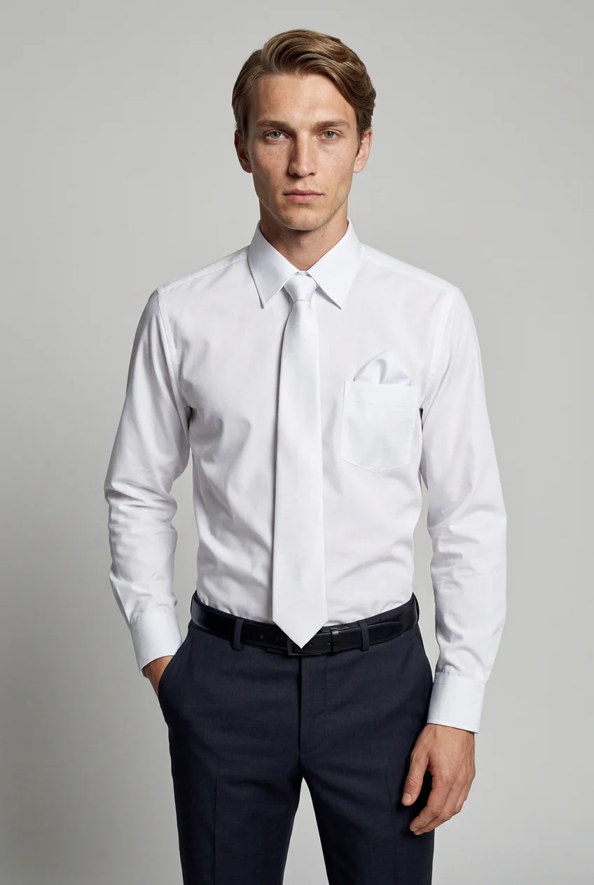 Men’s 3-Piece Long Sleeve Formal Shirt Set - Brunella - White