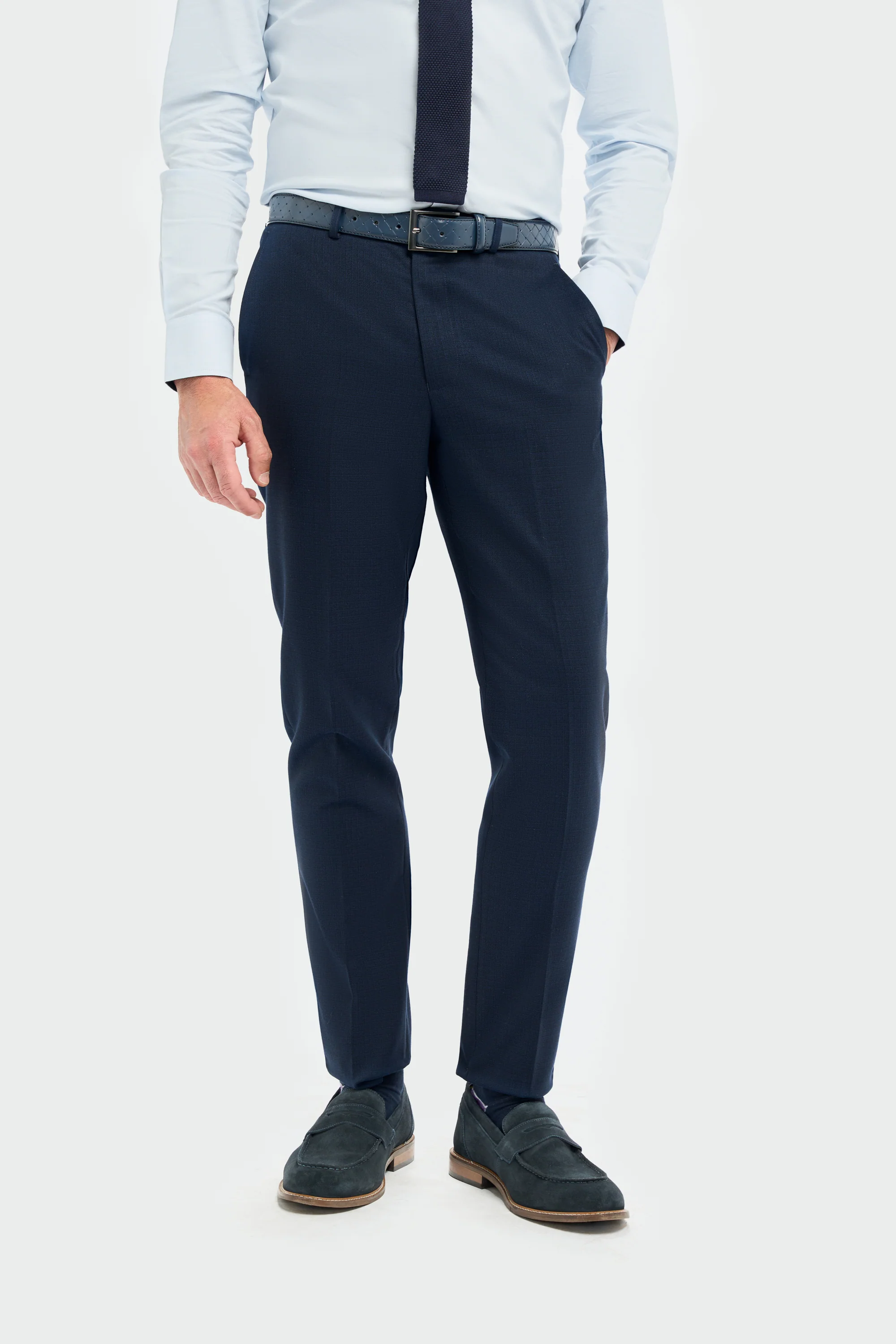 Men’s 3-Piece Slim Fit Textured Formal Suit - Tropez - Navy Blue - Image 7