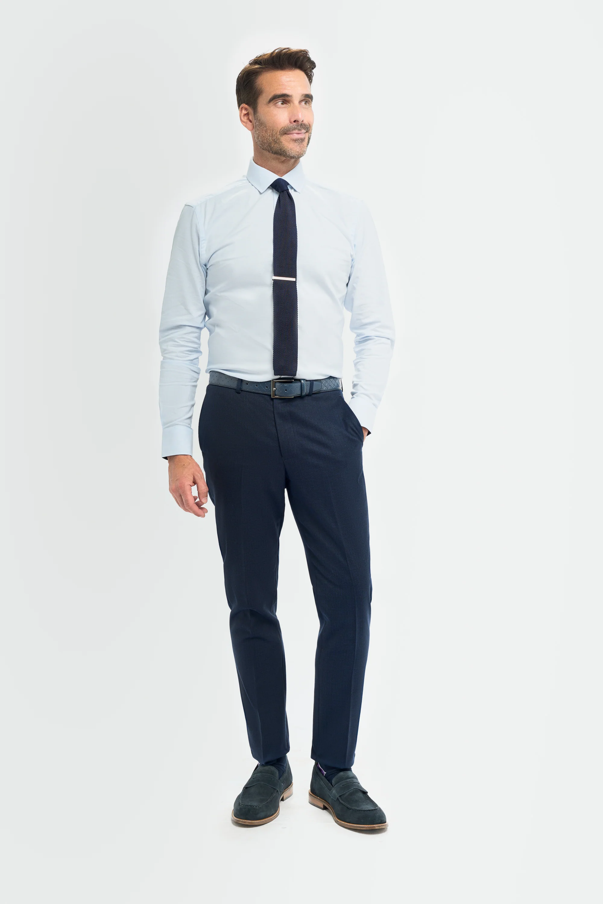 Men’s 3-Piece Slim Fit Textured Formal Suit - Tropez - Navy Blue - Image 8