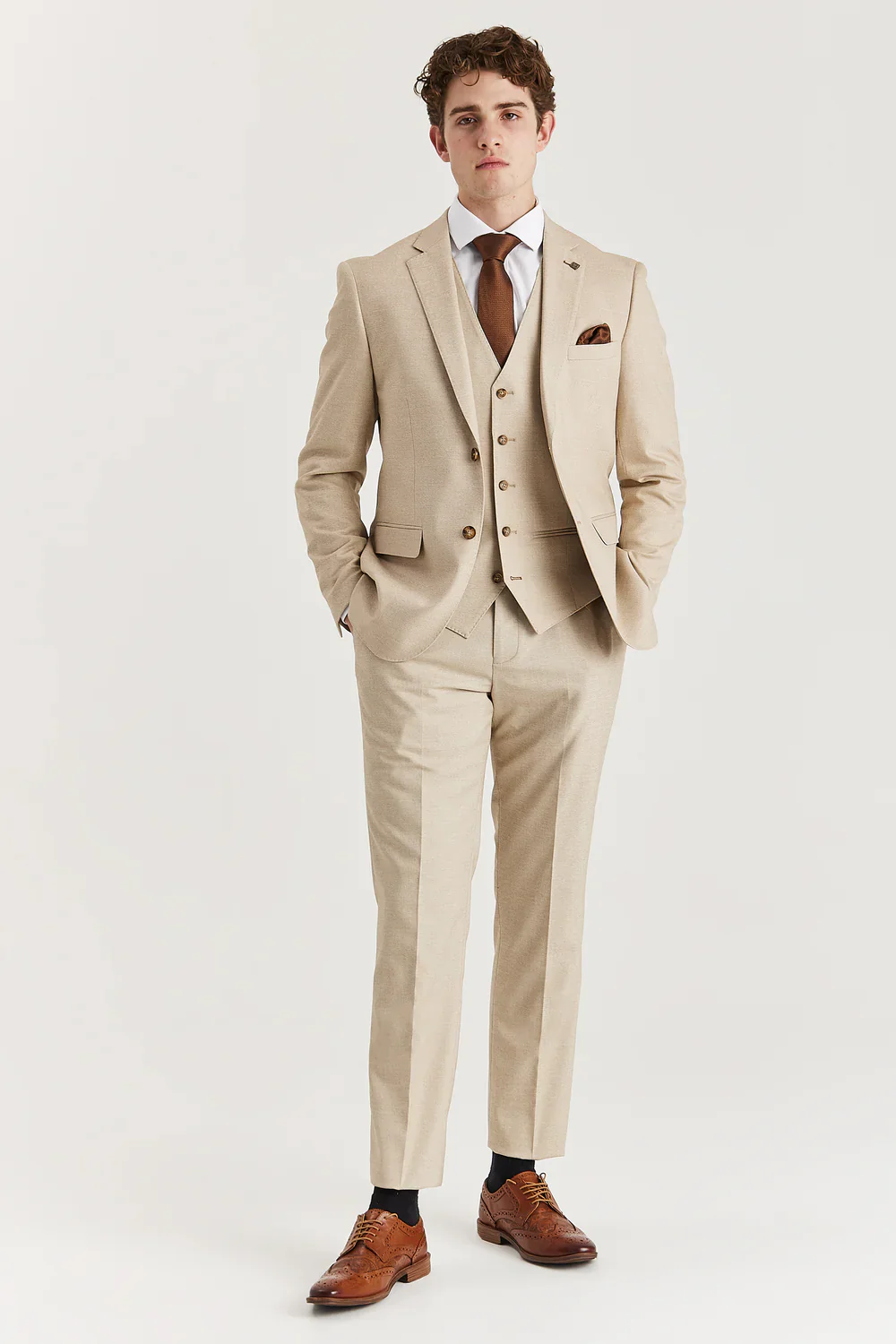 Men’s 3-Piece Tailored Fit Formal Suit - Belmont - Beige - Image 2