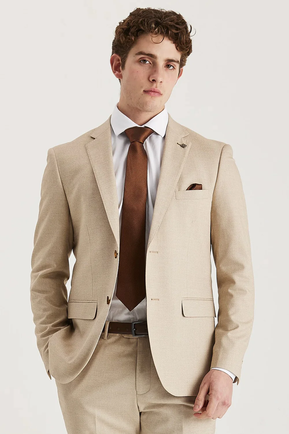 Men’s 3-Piece Tailored Fit Formal Suit - Belmont - Beige - Image 3
