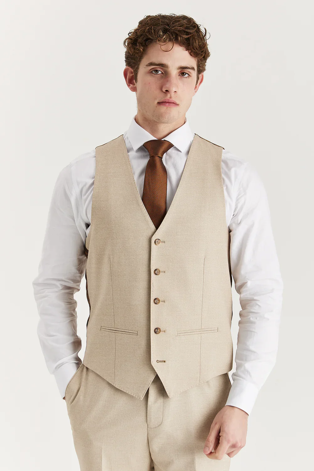 Men’s 3-Piece Tailored Fit Formal Suit - Belmont - Beige - Image 5