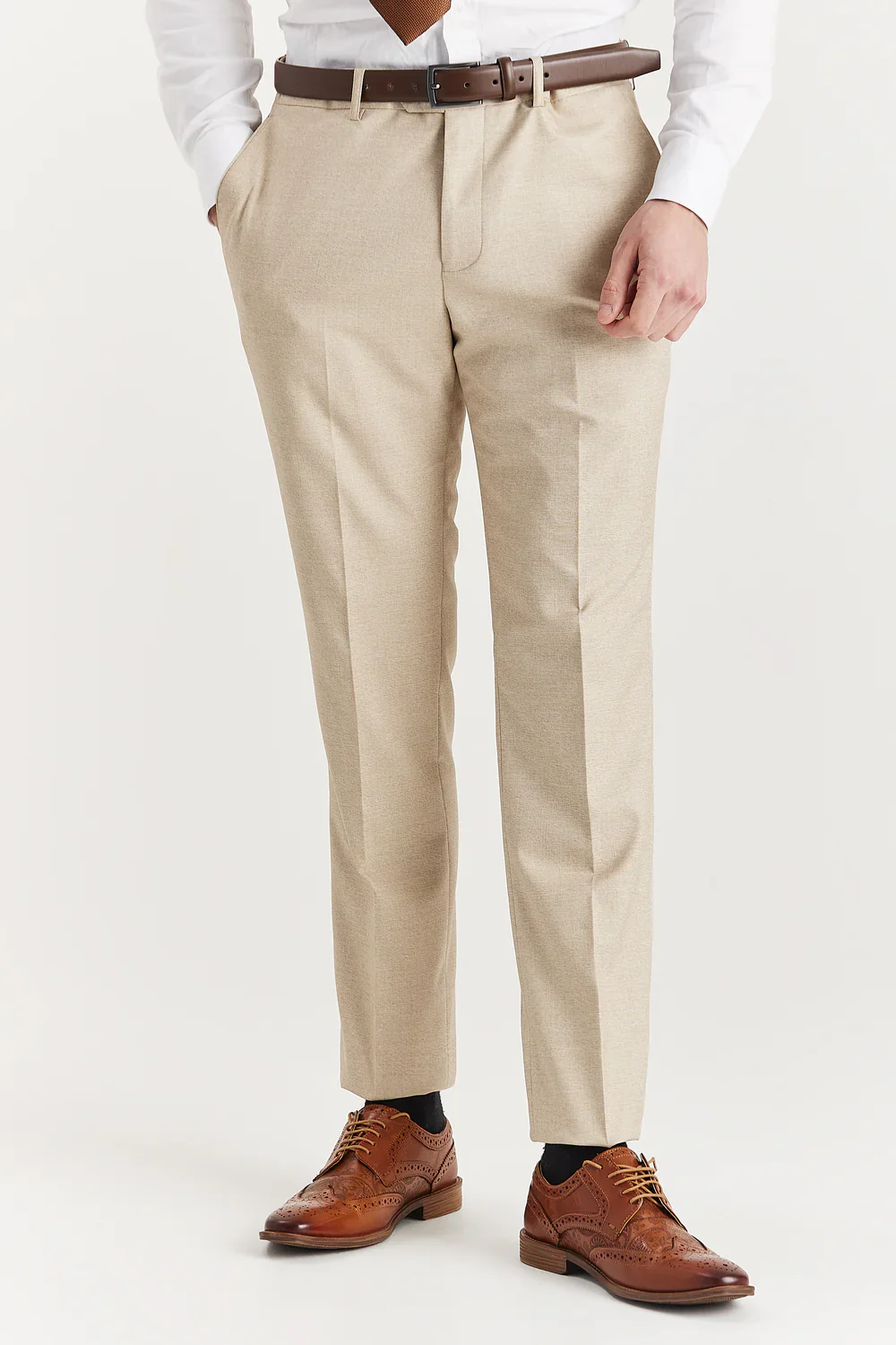 Men’s 3-Piece Tailored Fit Formal Suit - Belmont - Beige - Image 7