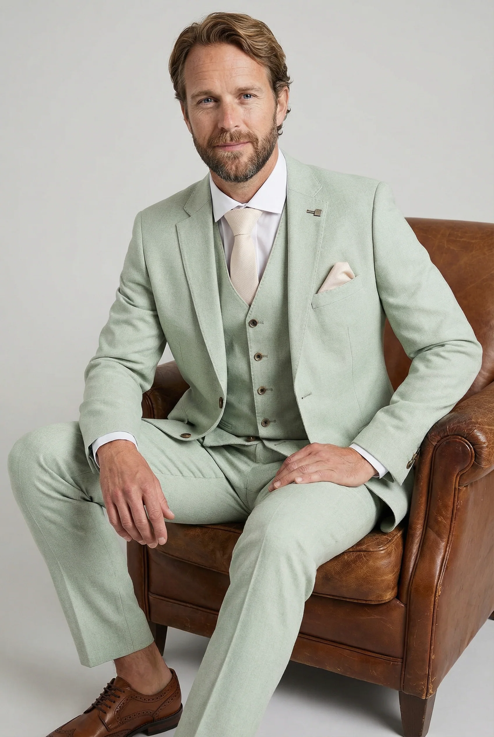 Men’s 3-Piece Tailored Fit Formal Suit - Belmont - Sage Green - Image 10