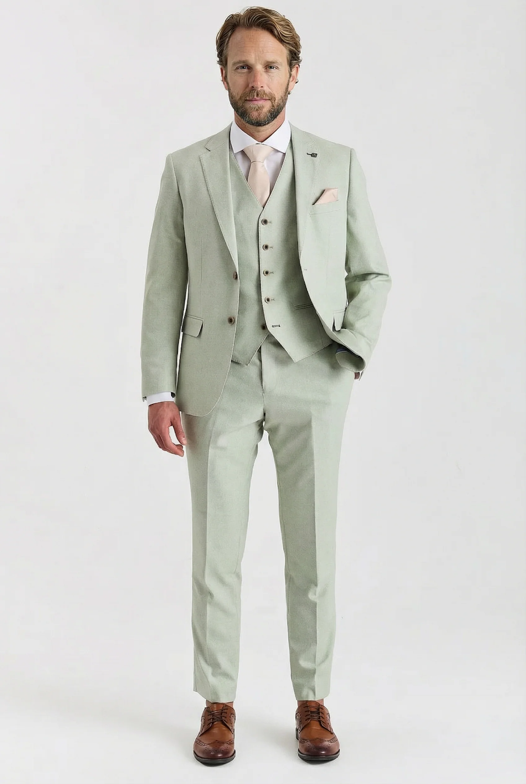 Men’s 3-Piece Tailored Fit Formal Suit - Belmont - Sage Green - Image 2