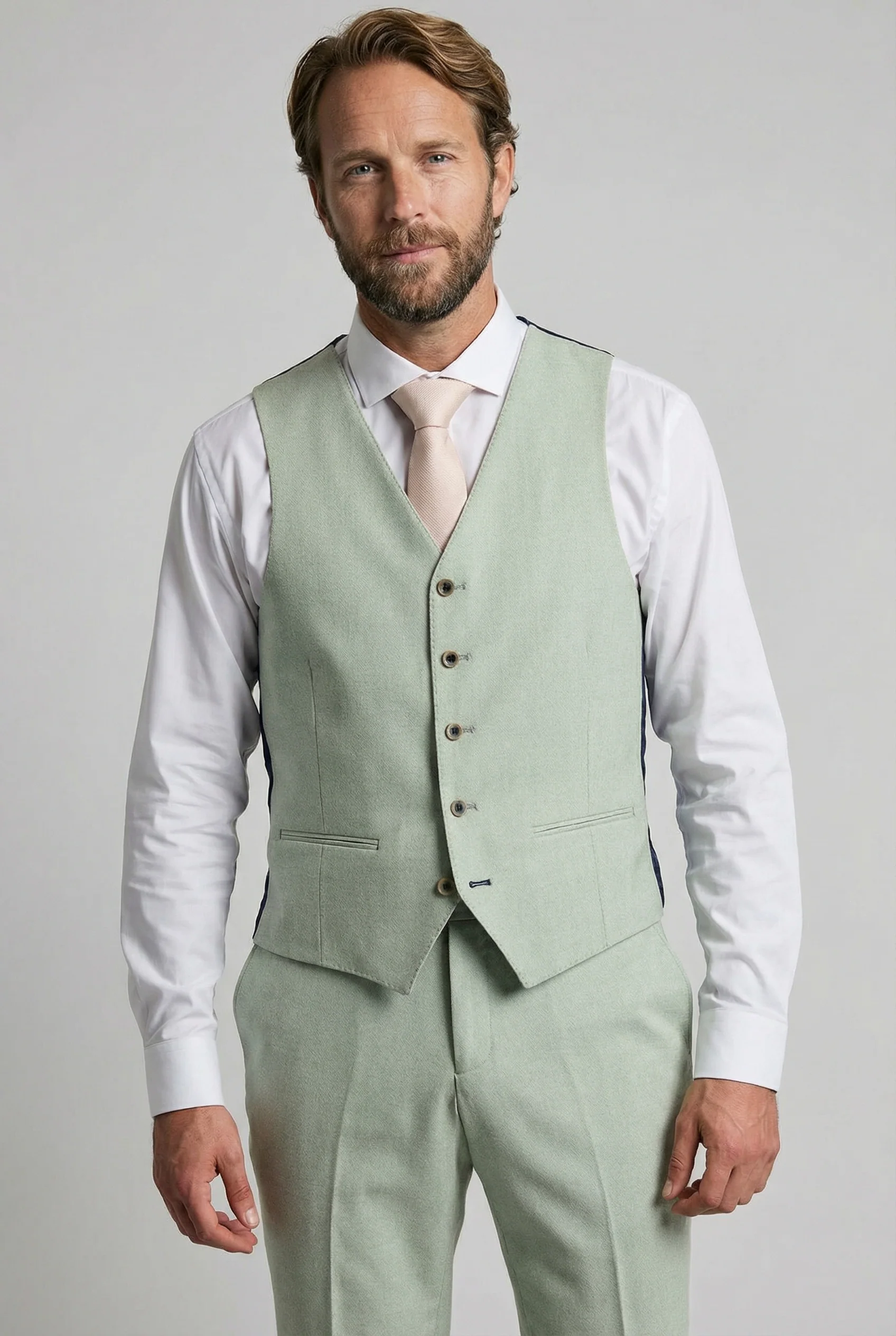 Men’s 3-Piece Tailored Fit Formal Suit - Belmont - Sage Green - Image 4