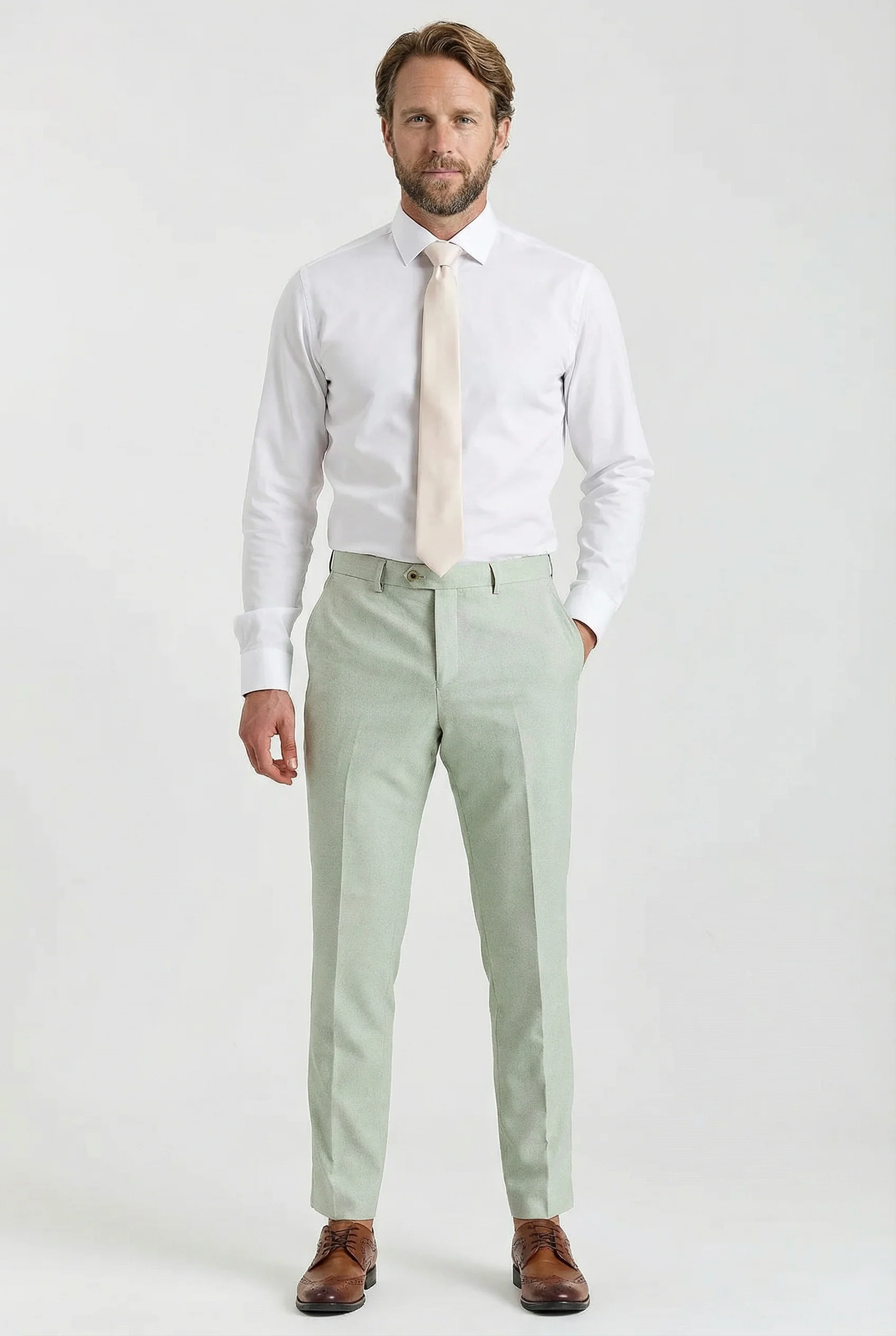 Men’s 3-Piece Tailored Fit Formal Suit - Belmont - Sage Green - Image 8
