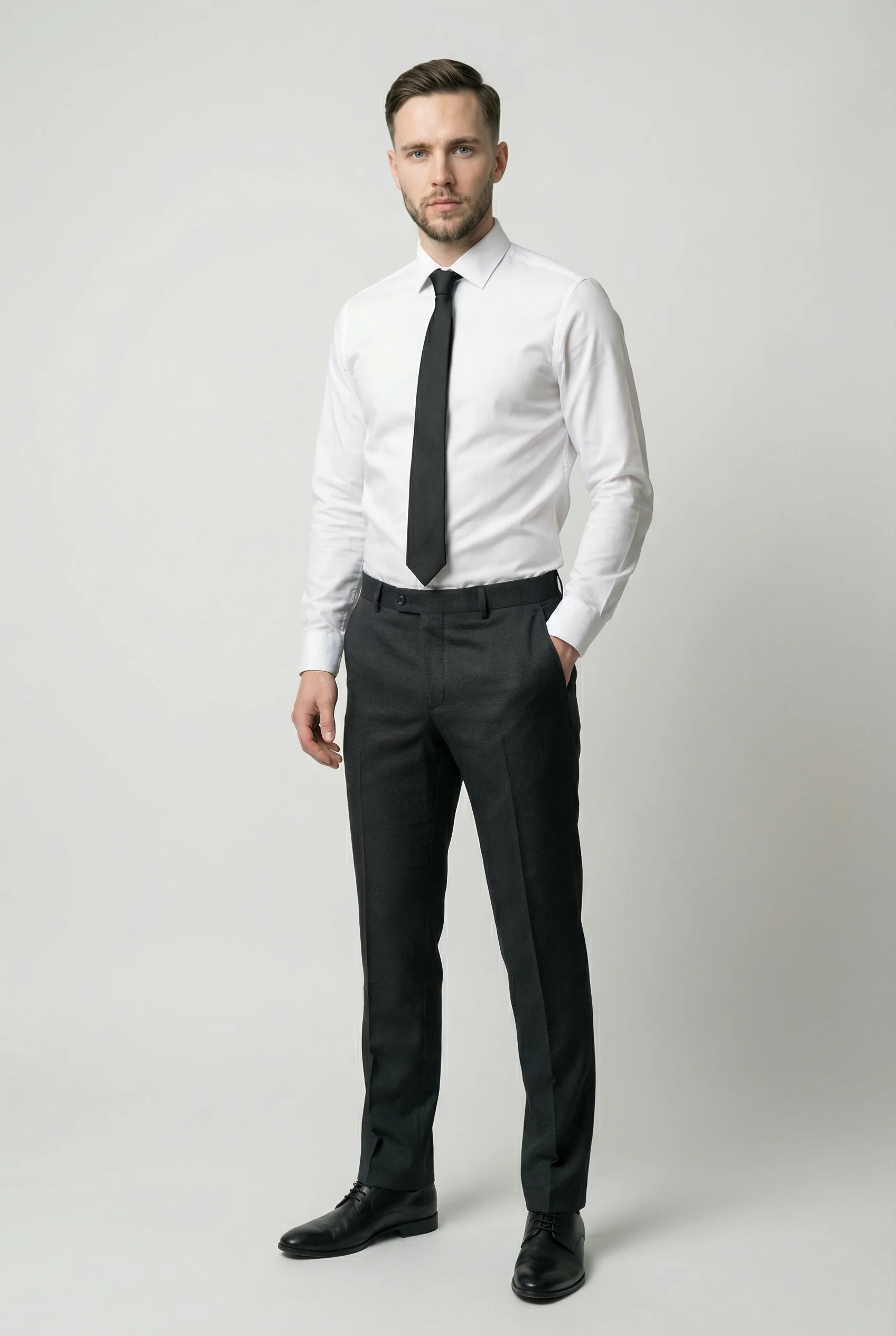 Men’s 3-Piece Textured Suit with Double-Breasted Waistcoat - CORE - Black - Image 8