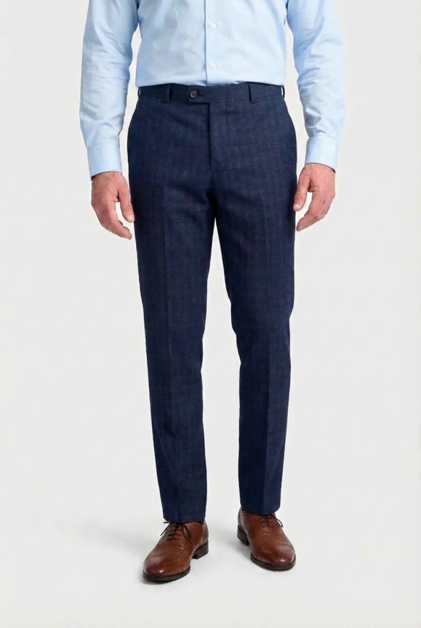 Men’s 3-Piece Windowpane Check Suit - Marcos - Navy - Image 7