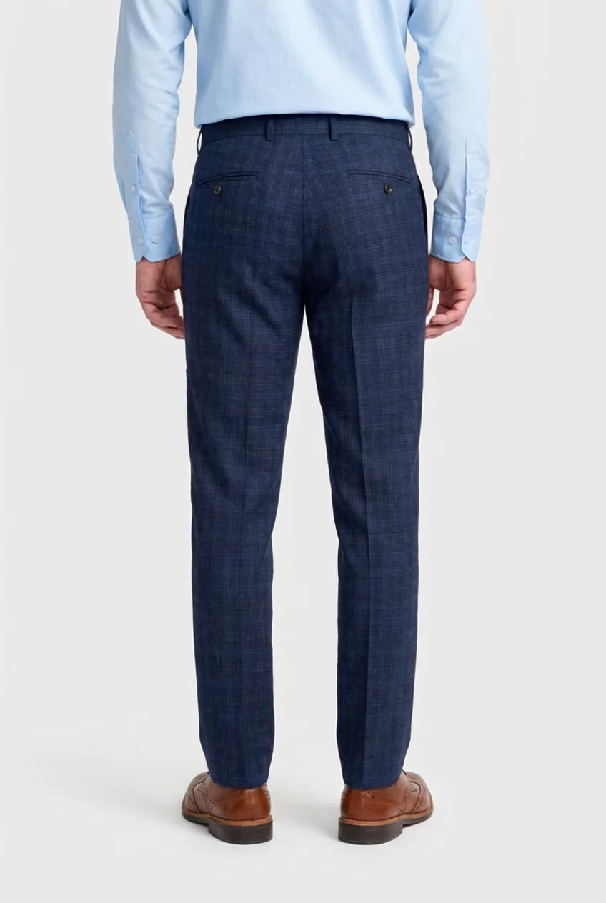 Men’s 3-Piece Windowpane Check Suit - Marcos - Navy - Image 8