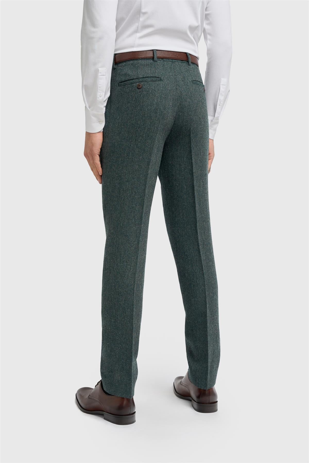 Men’s 3-Piece Wool Herringbone Tweed Suit - Thomas - Olive Green - Image 9