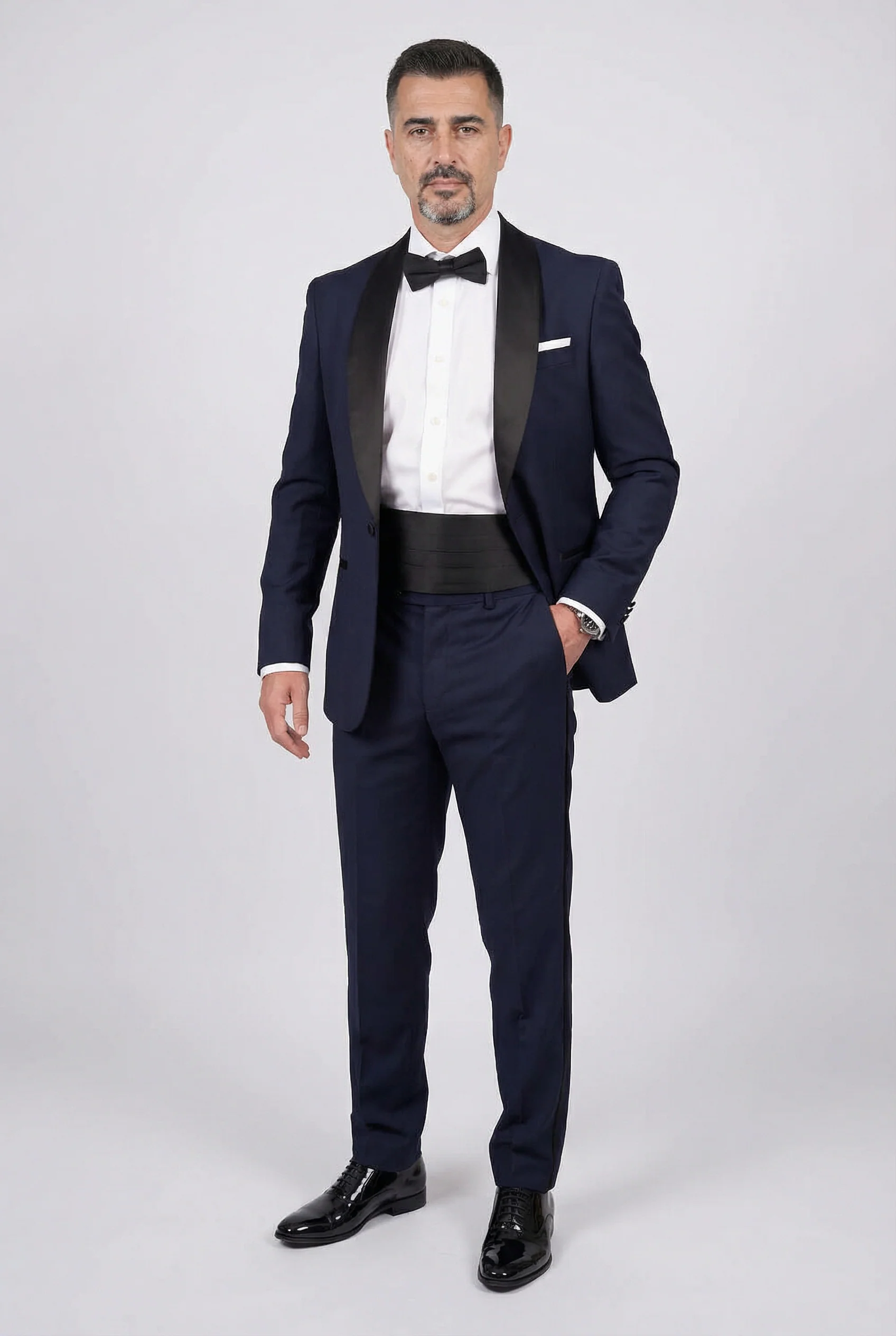Men’s 4-Piece Shawl Lapel Tuxedo Suit - William - Navy - Image 3