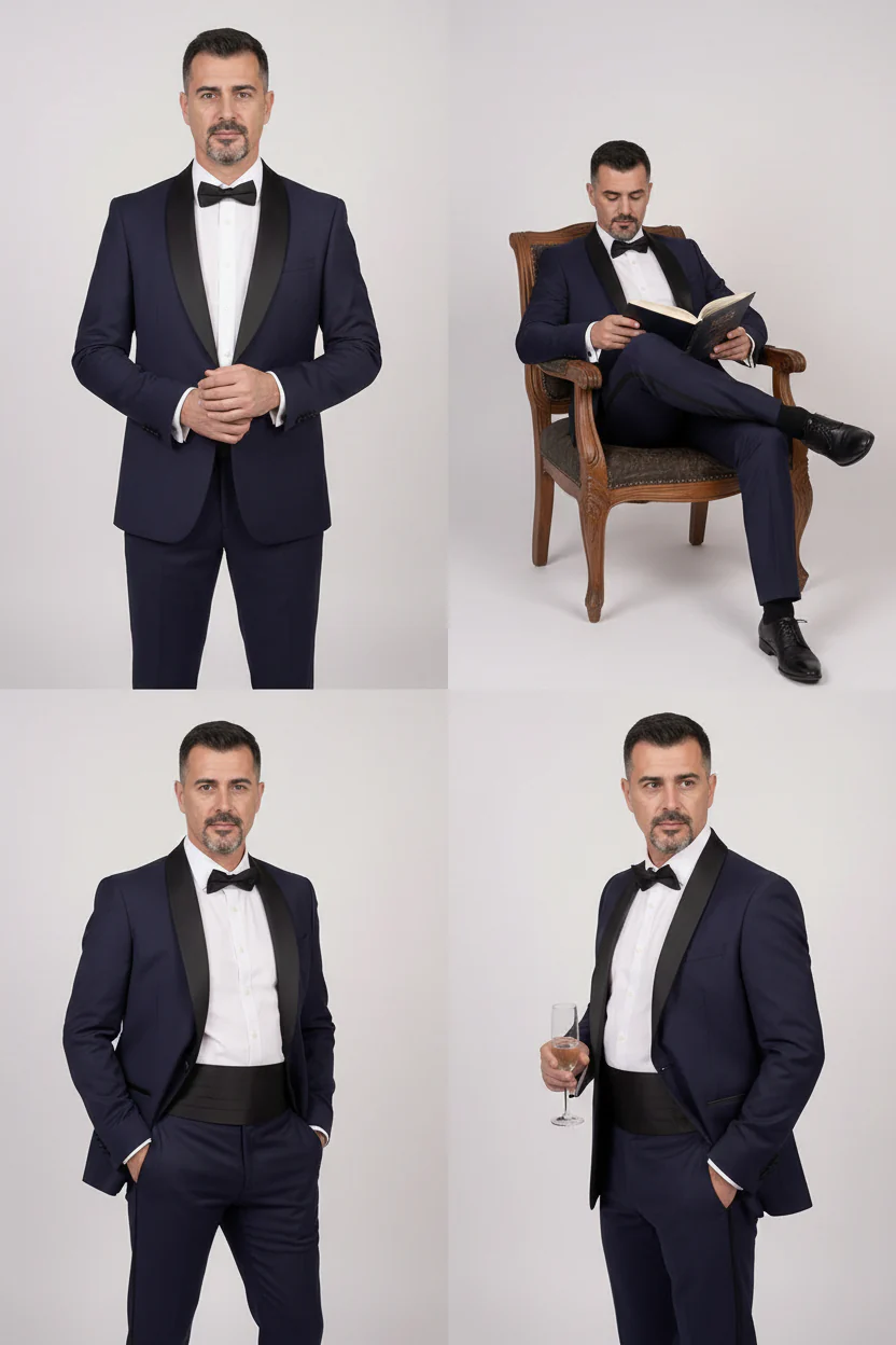 Men’s 4-Piece Shawl Lapel Tuxedo Suit - William - Navy - Image 8