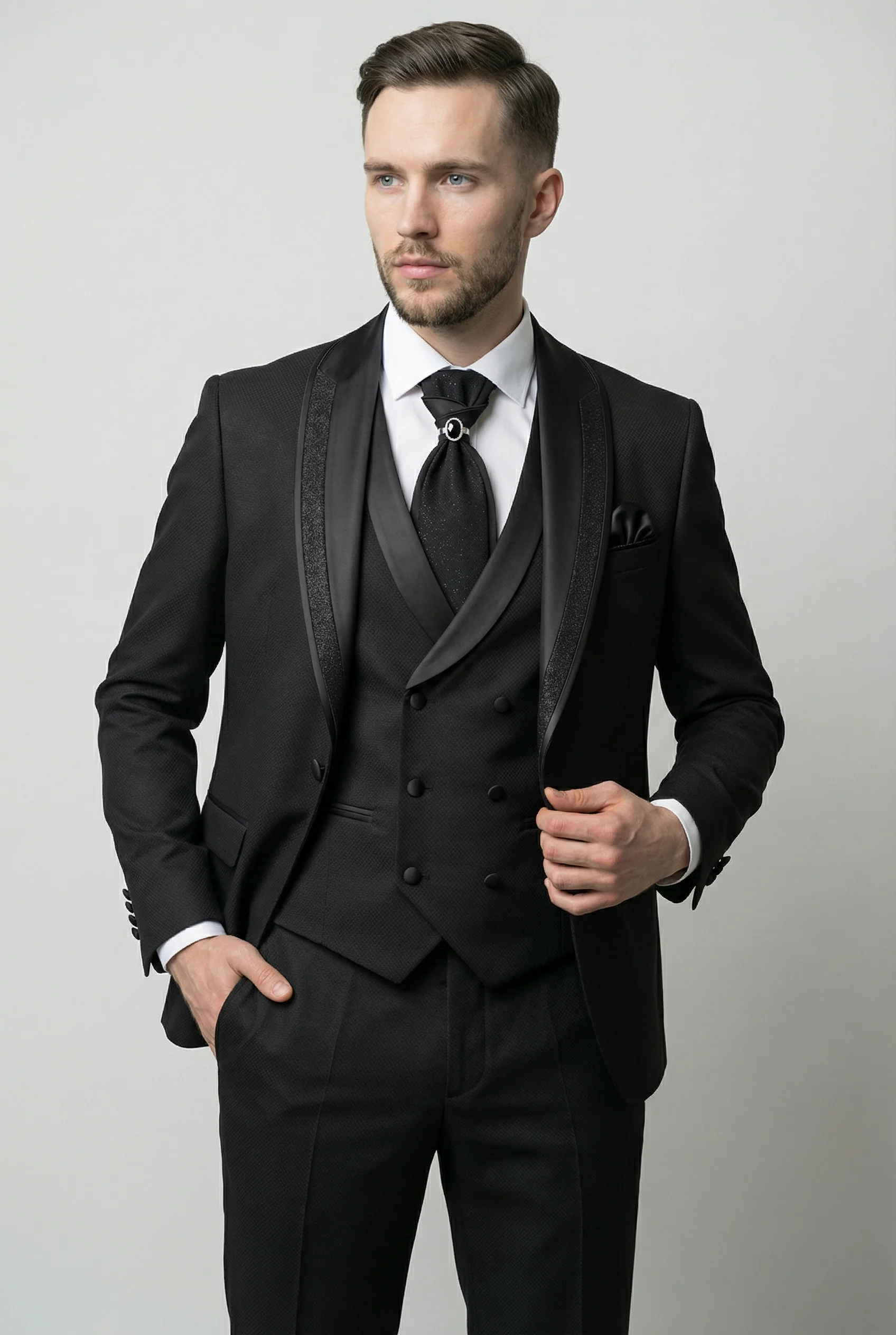 Men’s 5-Piece Black Tuxedo Wedding Suit Set
