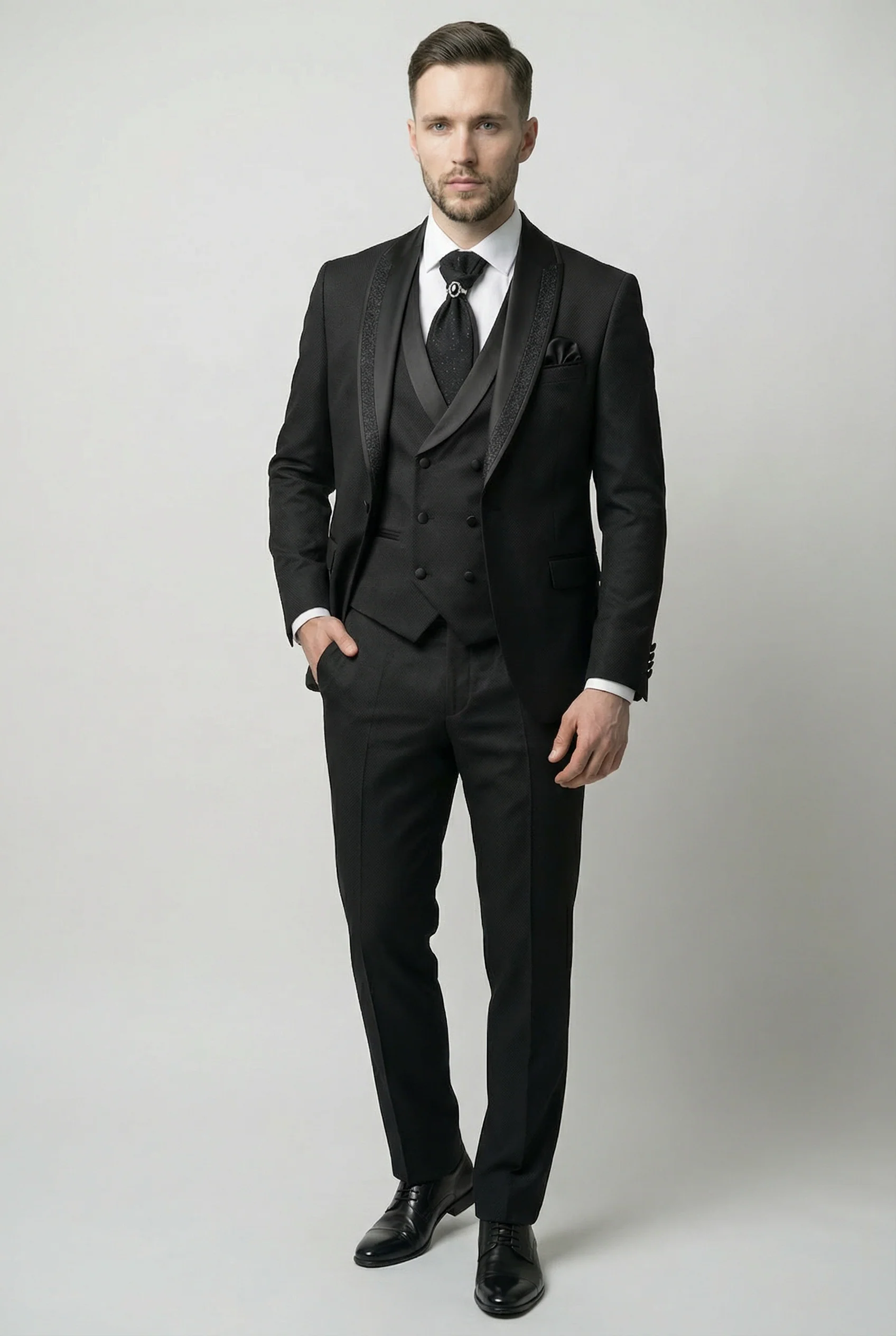 Men’s 5-Piece Black Tuxedo Wedding Suit Set - Image 3