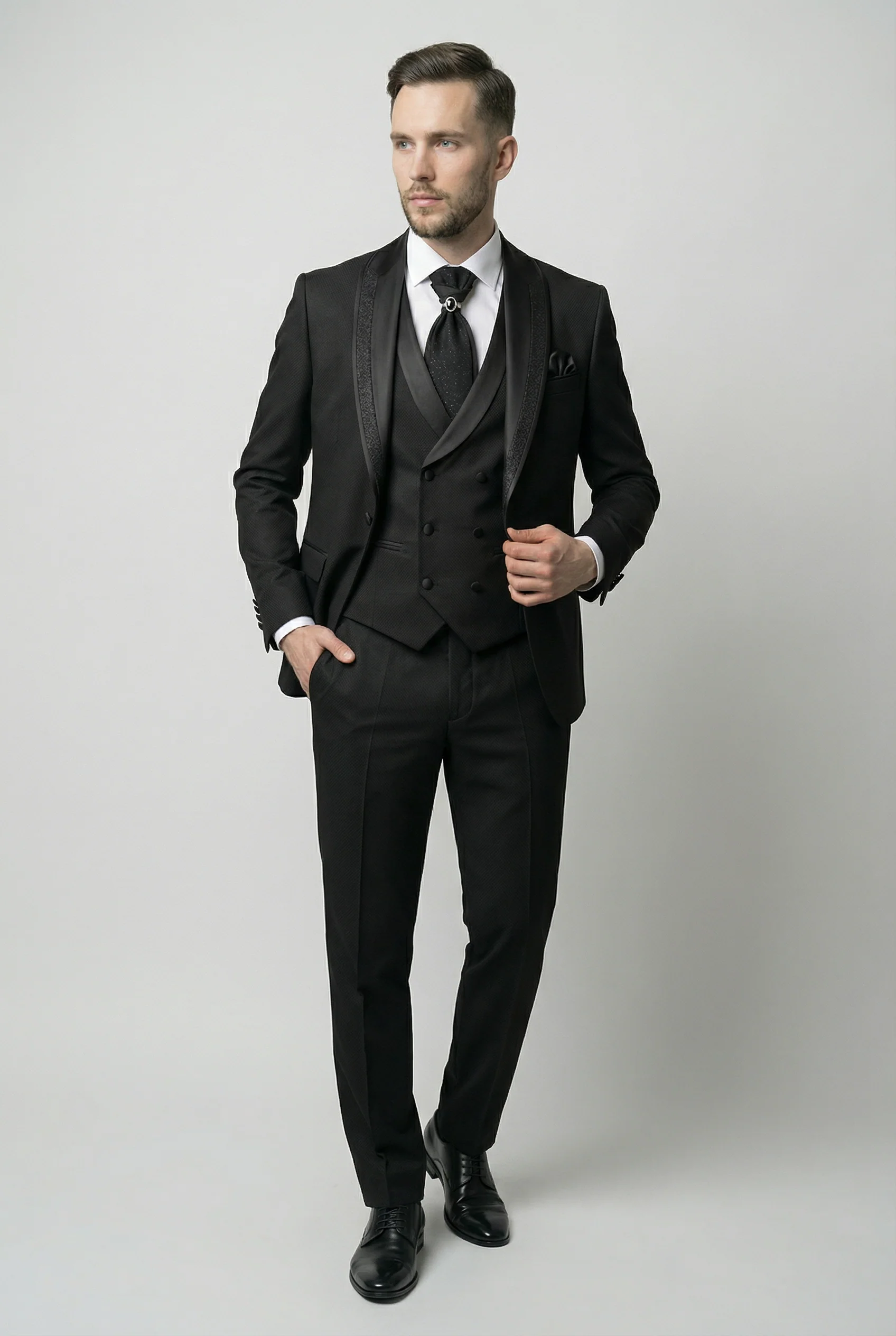 Men’s 5-Piece Black Tuxedo Wedding Suit Set - Image 5