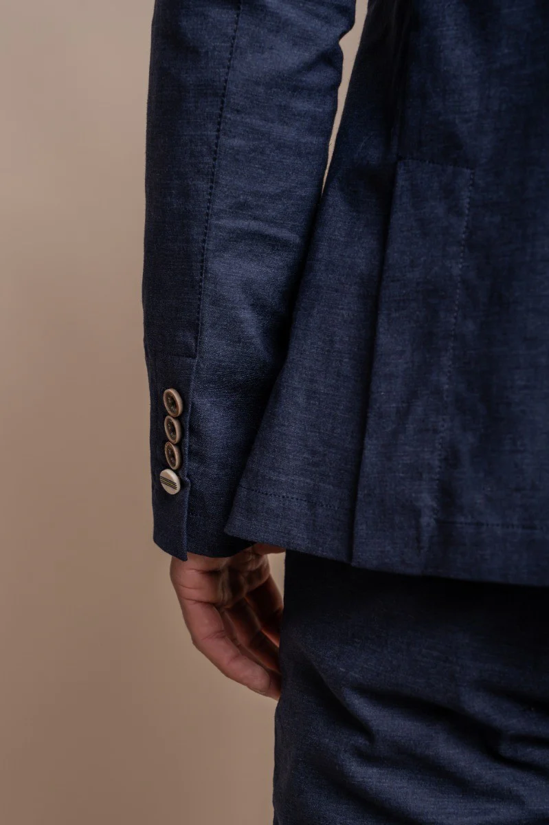 Men's Slim Fit Linen Suit Jacket - ALVARI - Navy Blue - Image 4