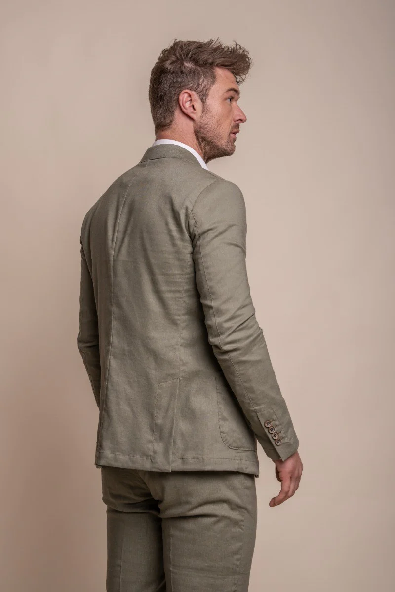Men's Slim Fit Linen Suit Jacket - ALVARI - Sage Green - Image 3