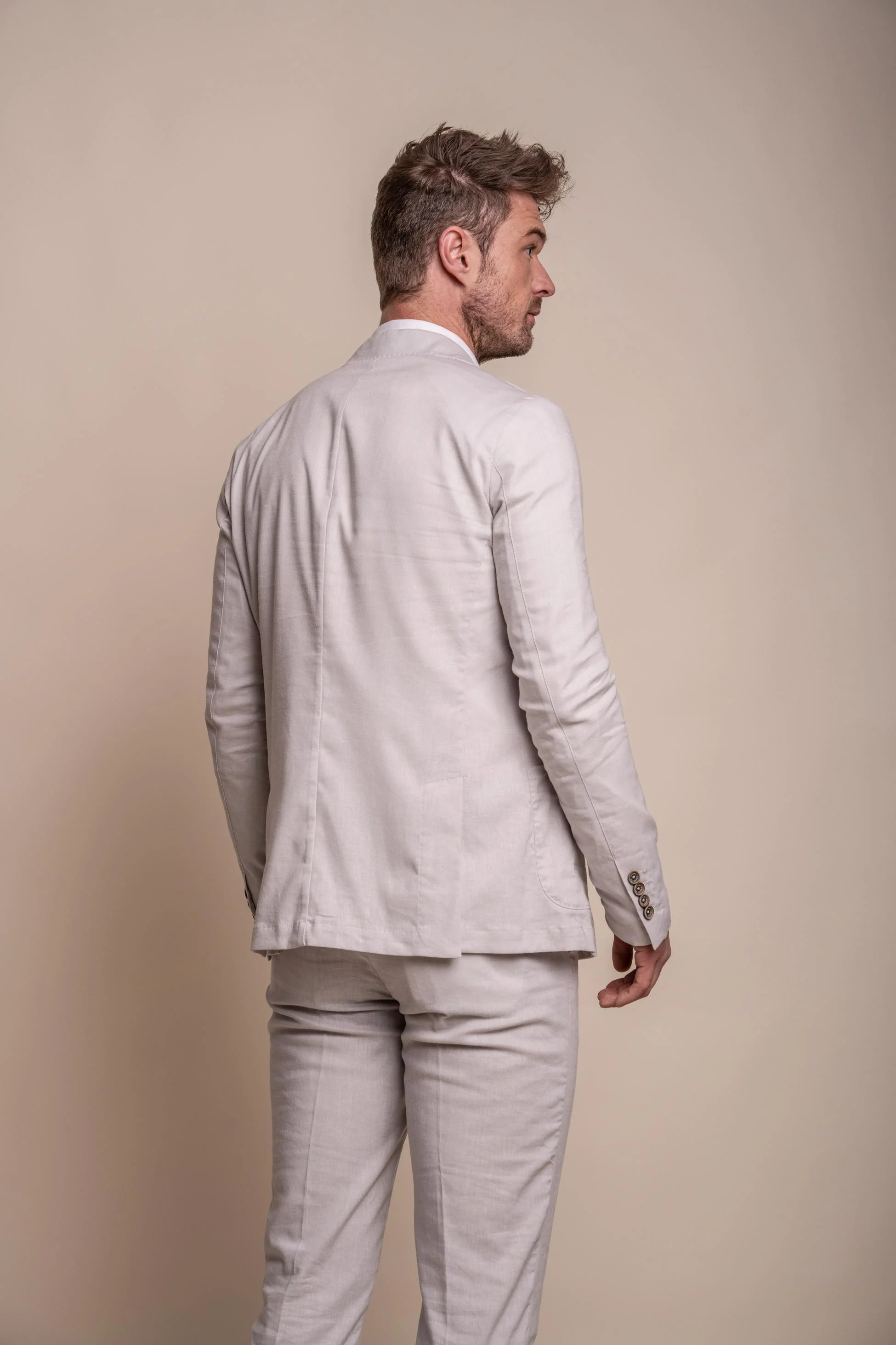 Men's Slim Fit Linen Suit Jacket - ALVARI - Stone - Image 3