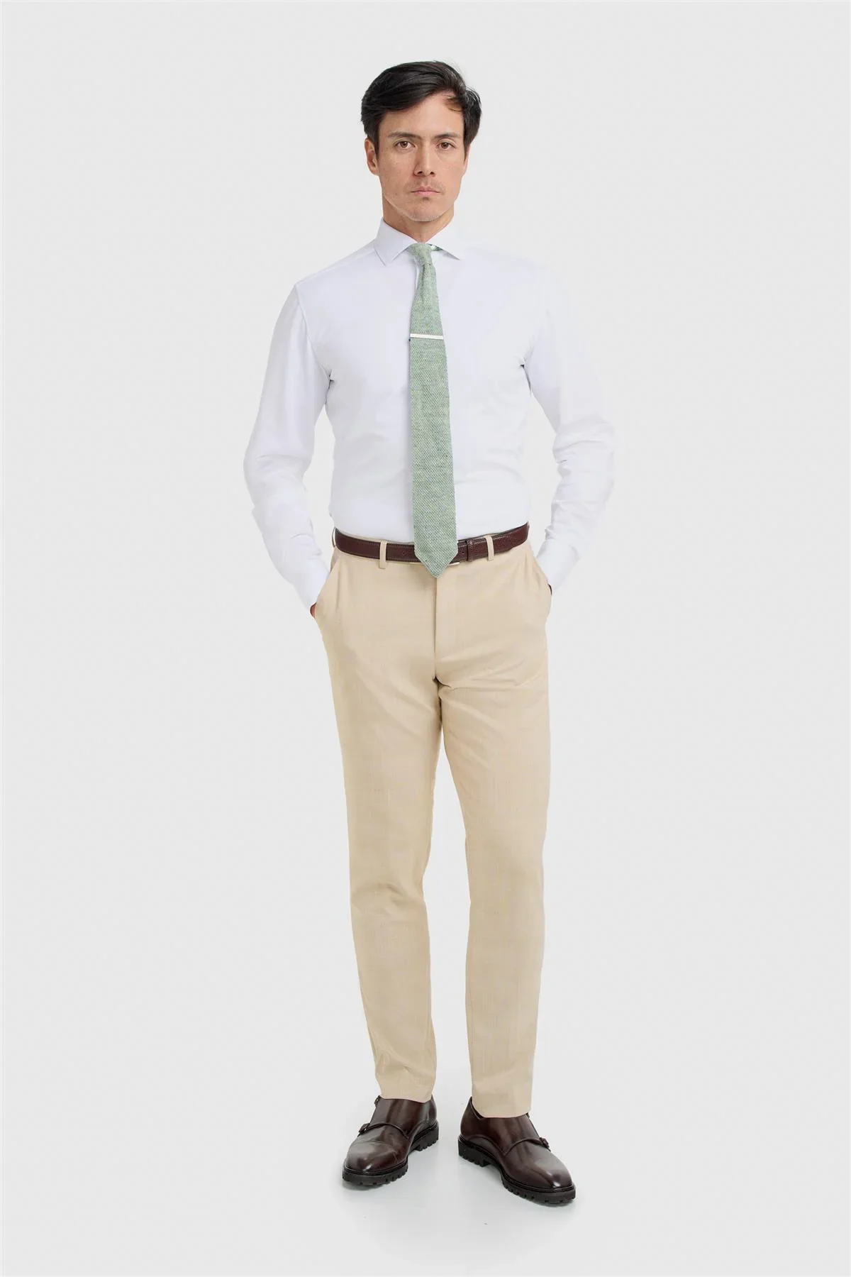 Men’s Beige Textured Trousers - Camden - Beige - Image 2
