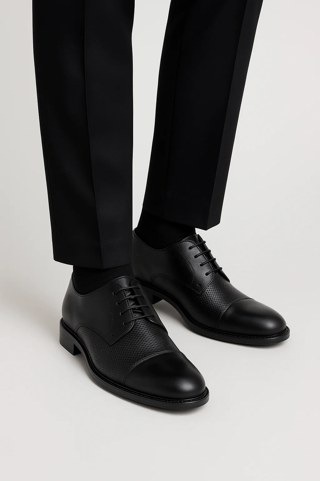 Men’s Cap Toe Derby Dress Shoes - GROSVENOR - Matt Black - Image 4