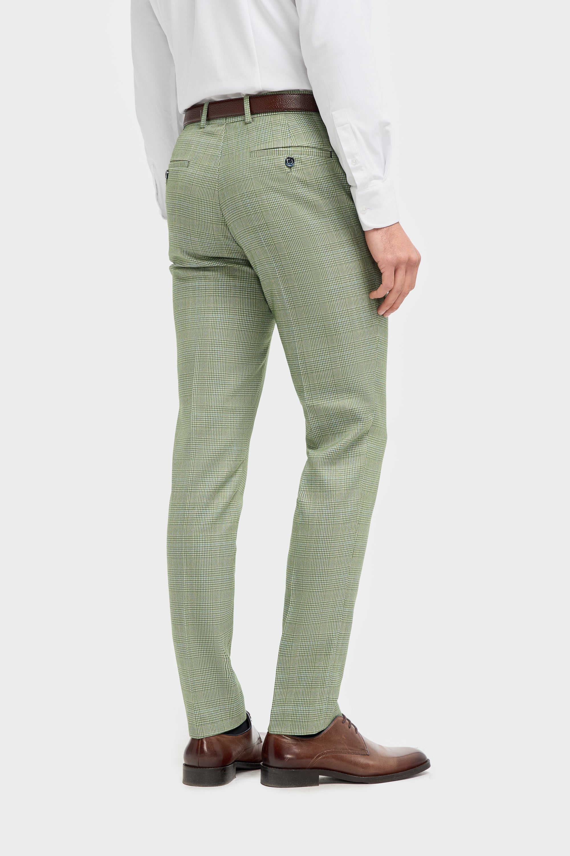 Men's Tweed Glen Check Slim Fit Trousers - CARIDI - Sage Green - Image 3
