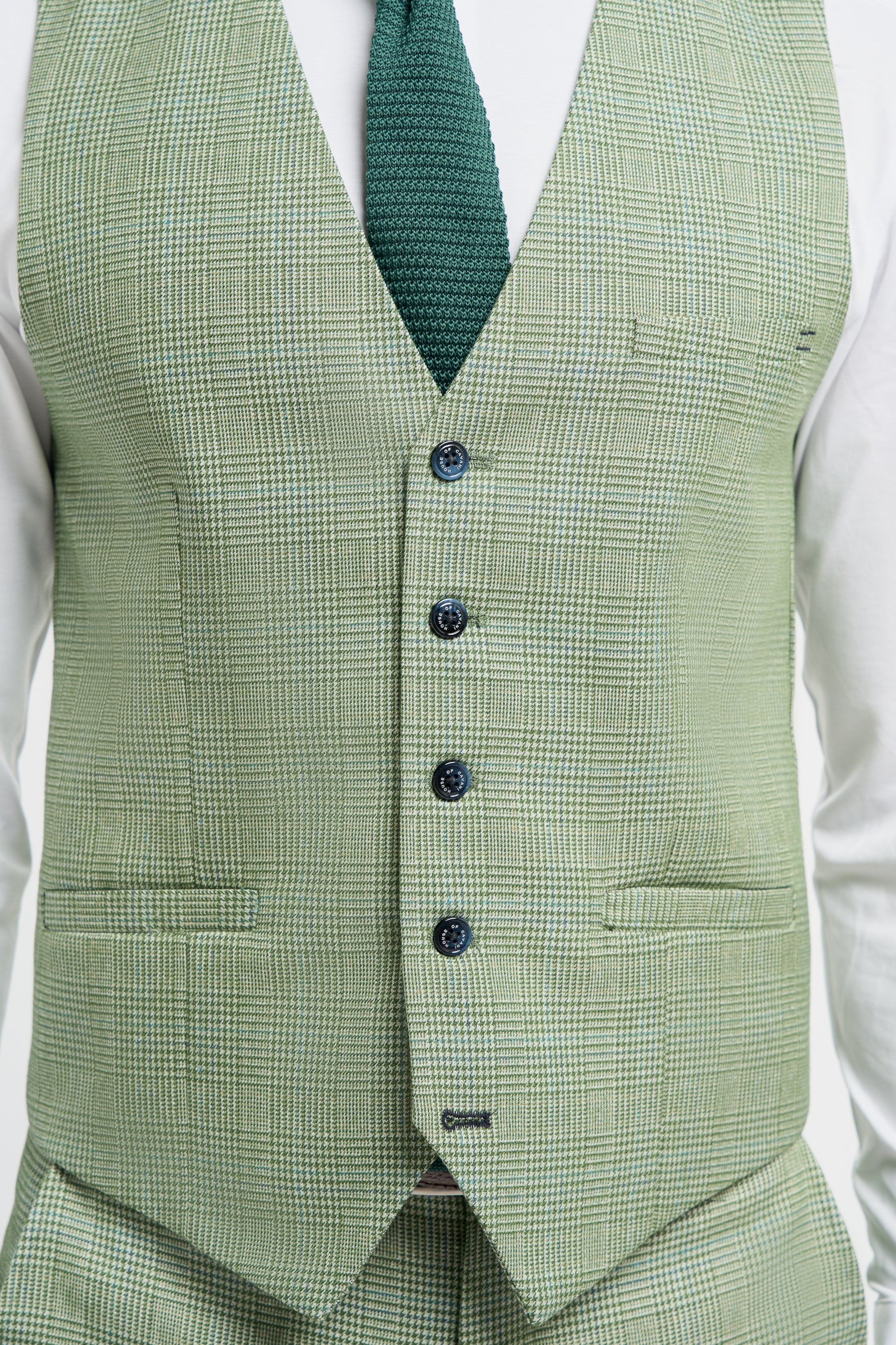 Men's Tweed Houndstooth Check Slim Fit Formal Waistcoat - CARIDI - Sage Green - Image 5