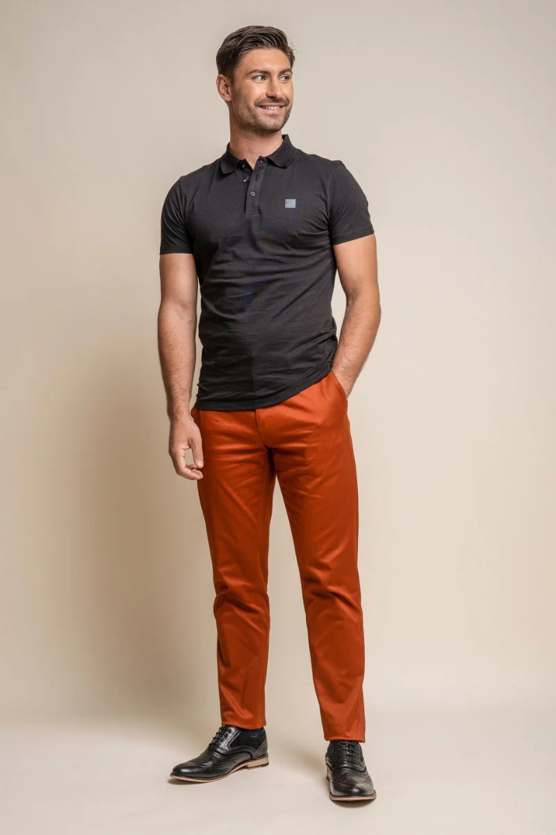 Men's Cotton Chino Trousers - DAKOTA - Brick - Image 2