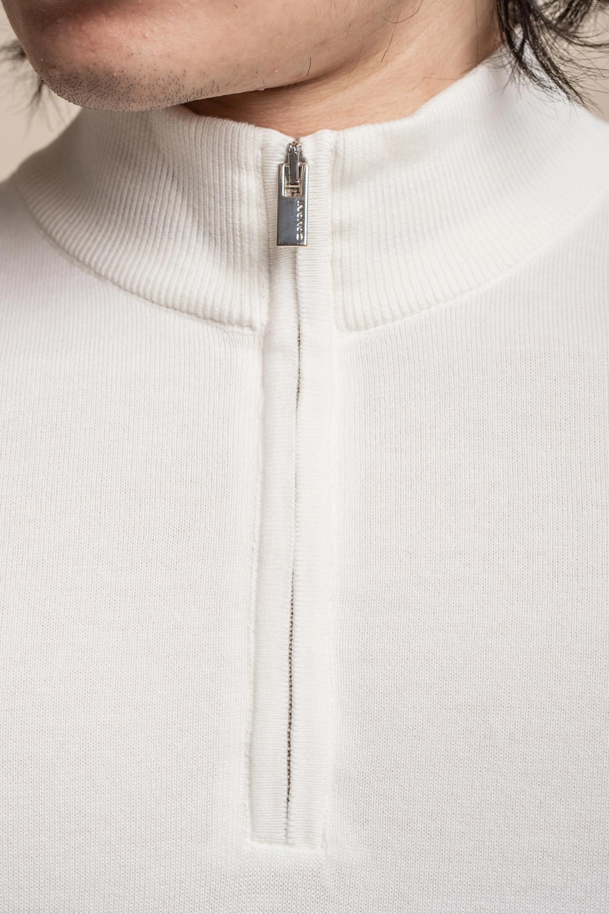Men's Casual Cotton Half Zip Jumper - AVANTI - Ecru - Image 5