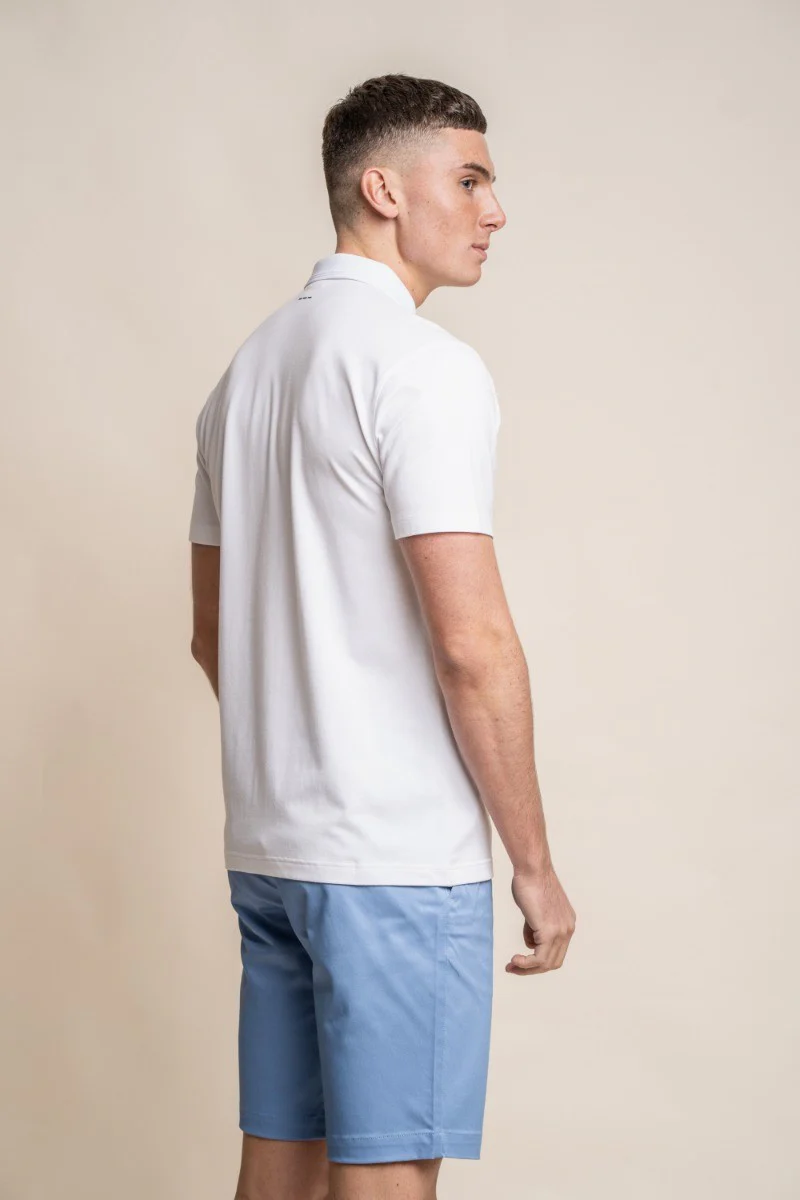 Men's Slim Fit Cotton Short Sleeve Polo Shirt - Kelsey - White - Image 3