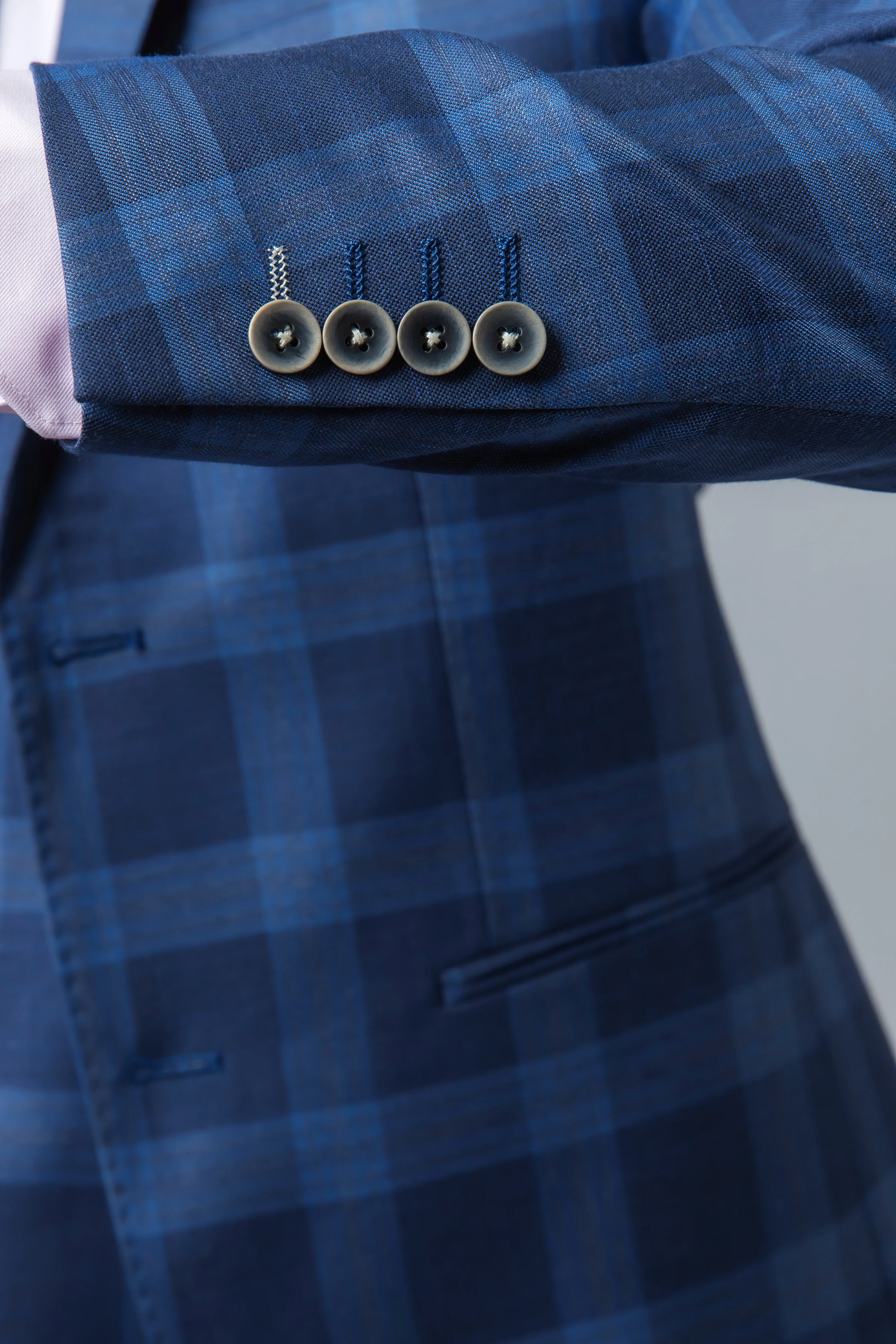 Men's Check Windowpane Retro Blue Suit - Hunter - Dark Blue - Image 10