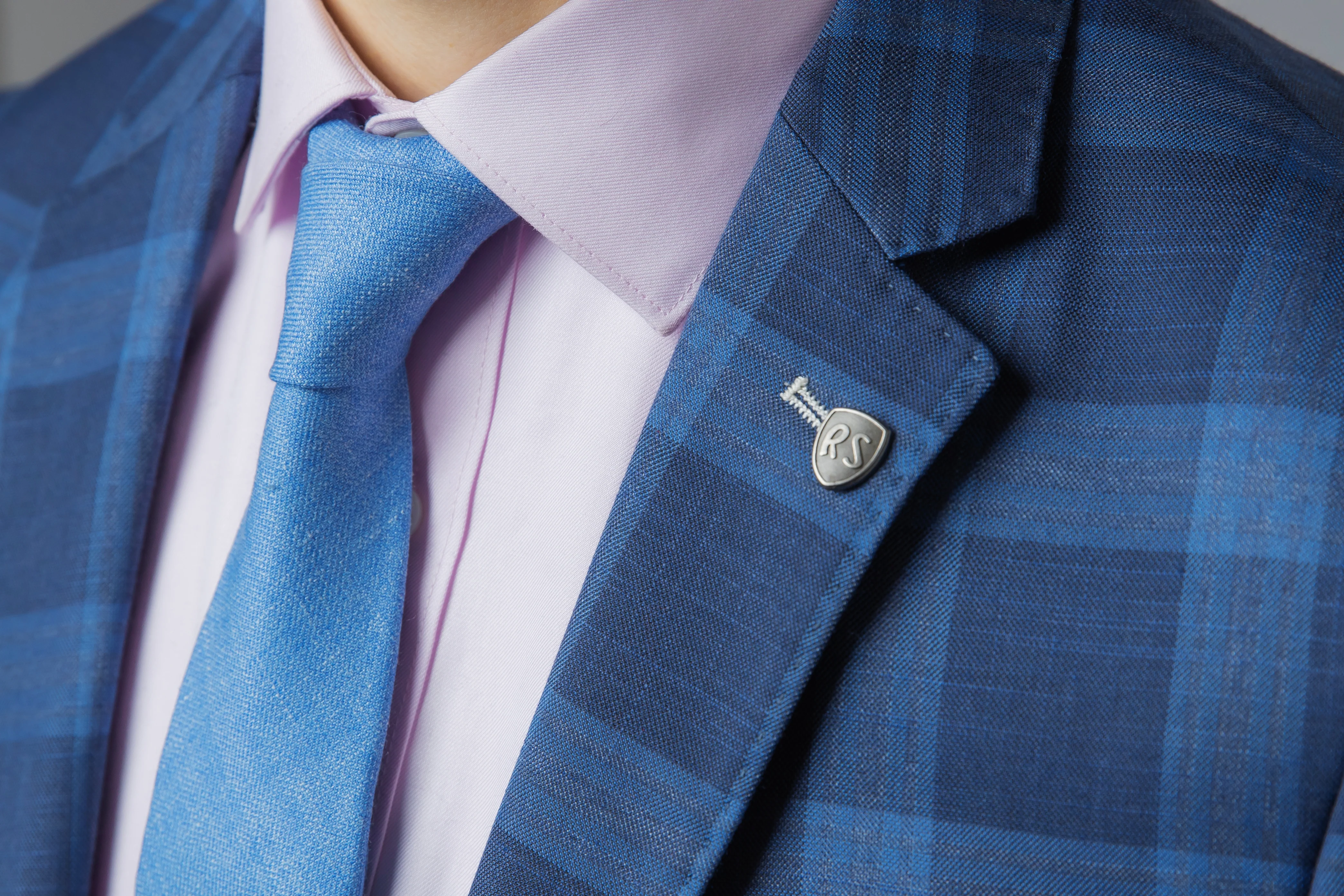Men's Check Windowpane Retro Blue Suit - Hunter - Dark Blue - Image 11