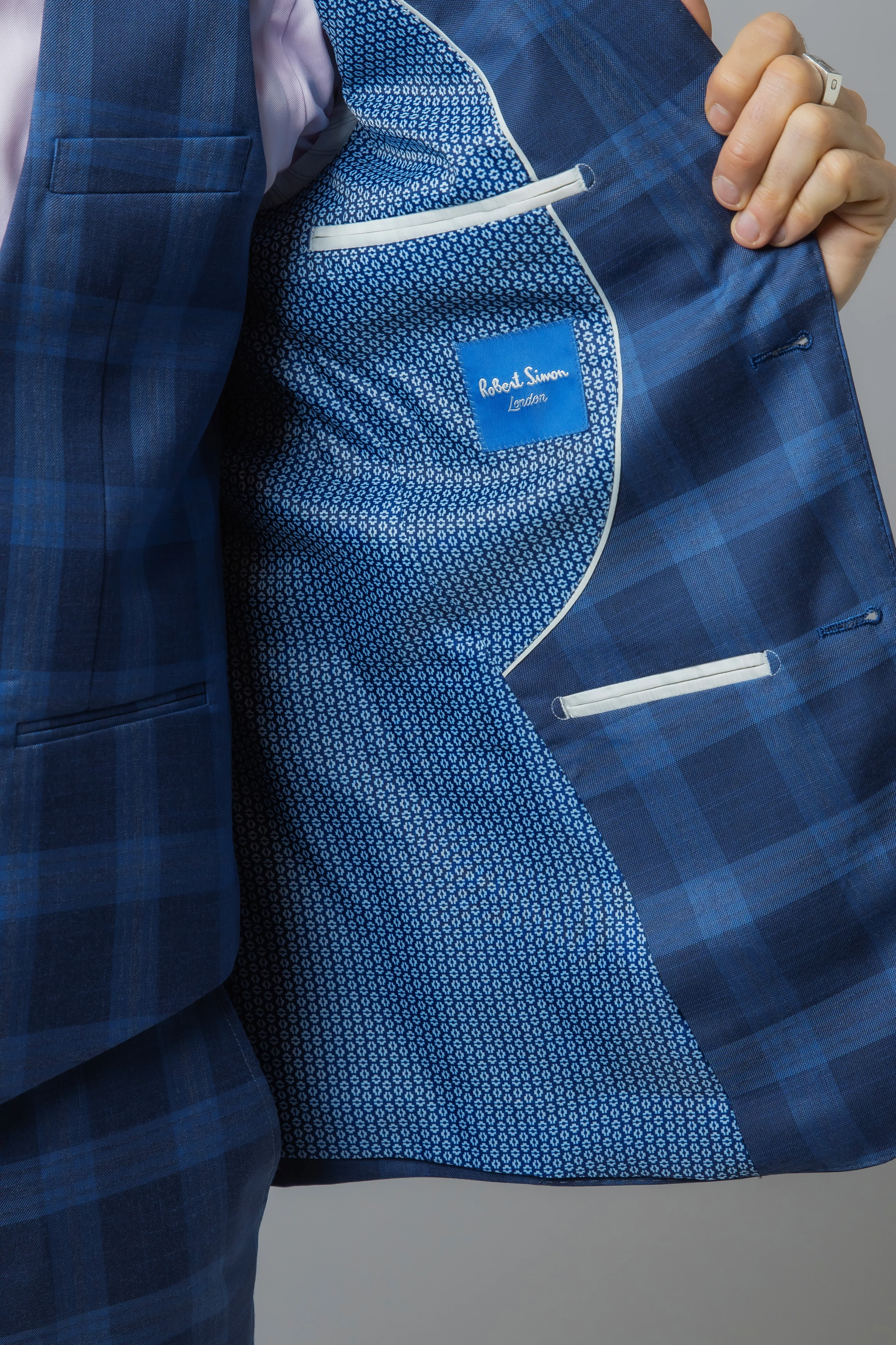 Men's Check Windowpane Retro Blue Suit - Hunter - Dark Blue - Image 13