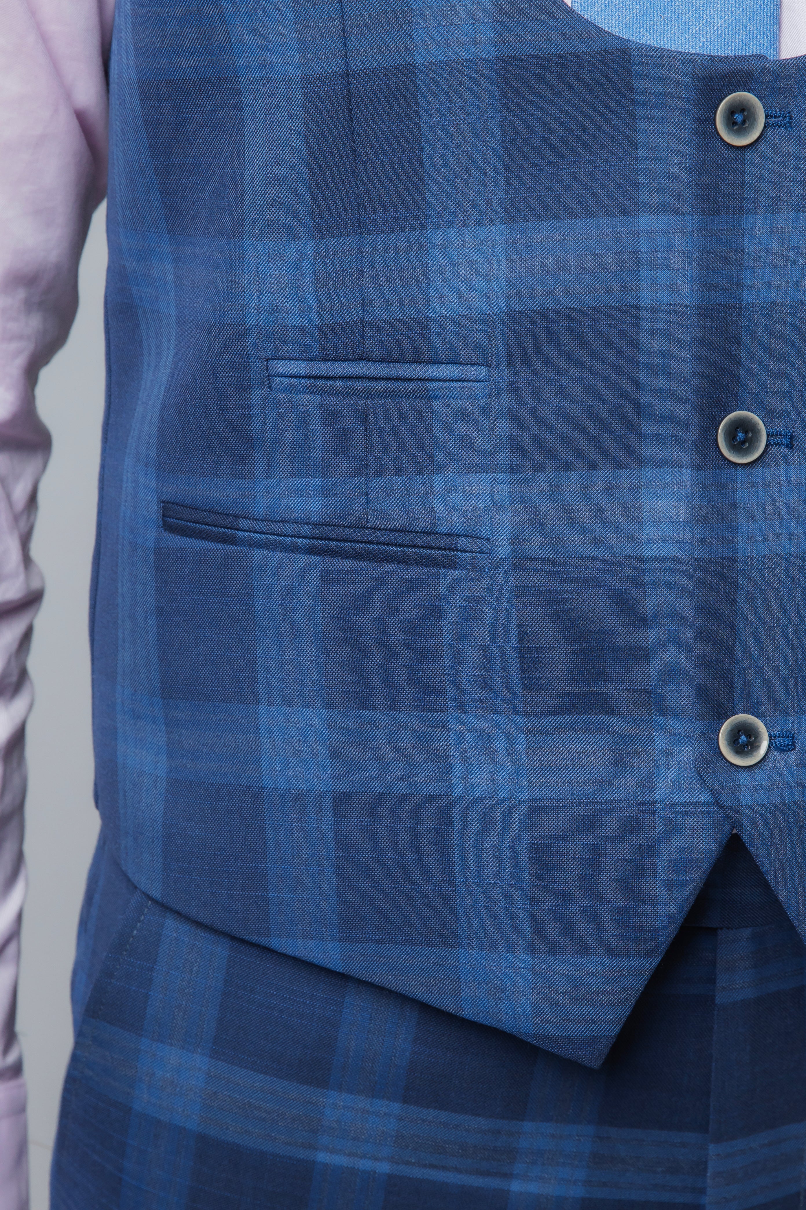 Men's Check Windowpane Retro Blue Suit - Hunter - Dark Blue - Image 14