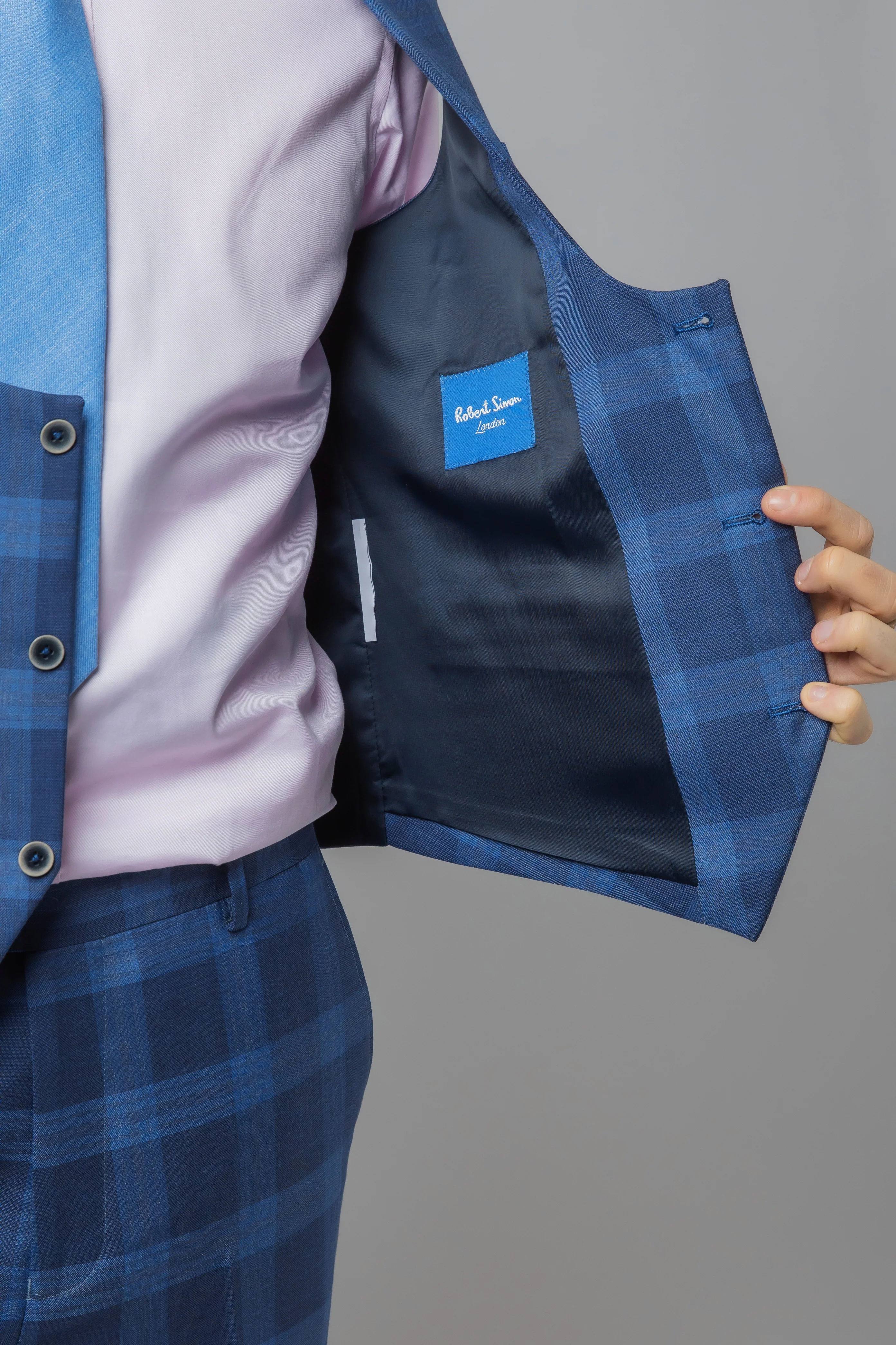 Men's Check Windowpane Retro Blue Suit - Hunter - Dark Blue - Image 15