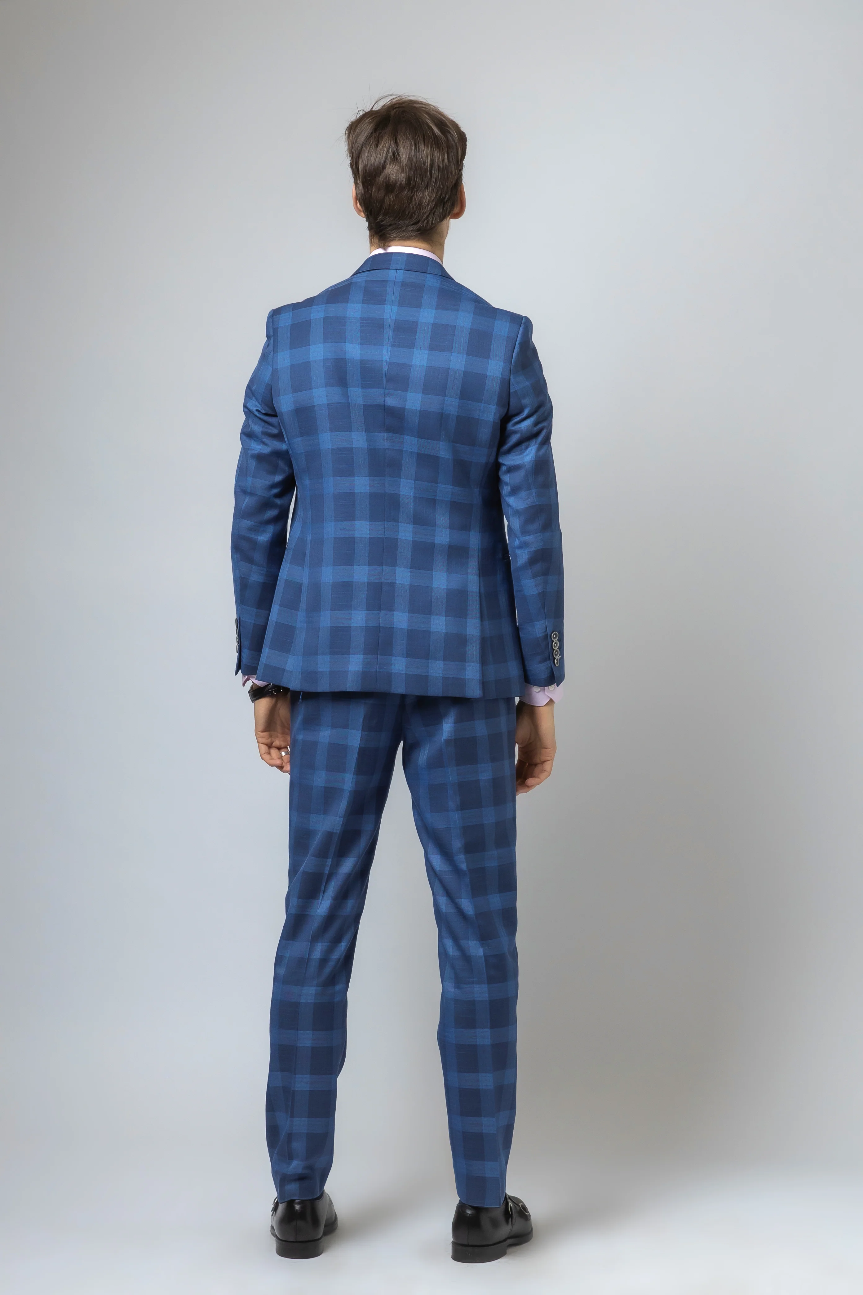 Men's Check Windowpane Retro Blue Suit - Hunter - Dark Blue - Image 3
