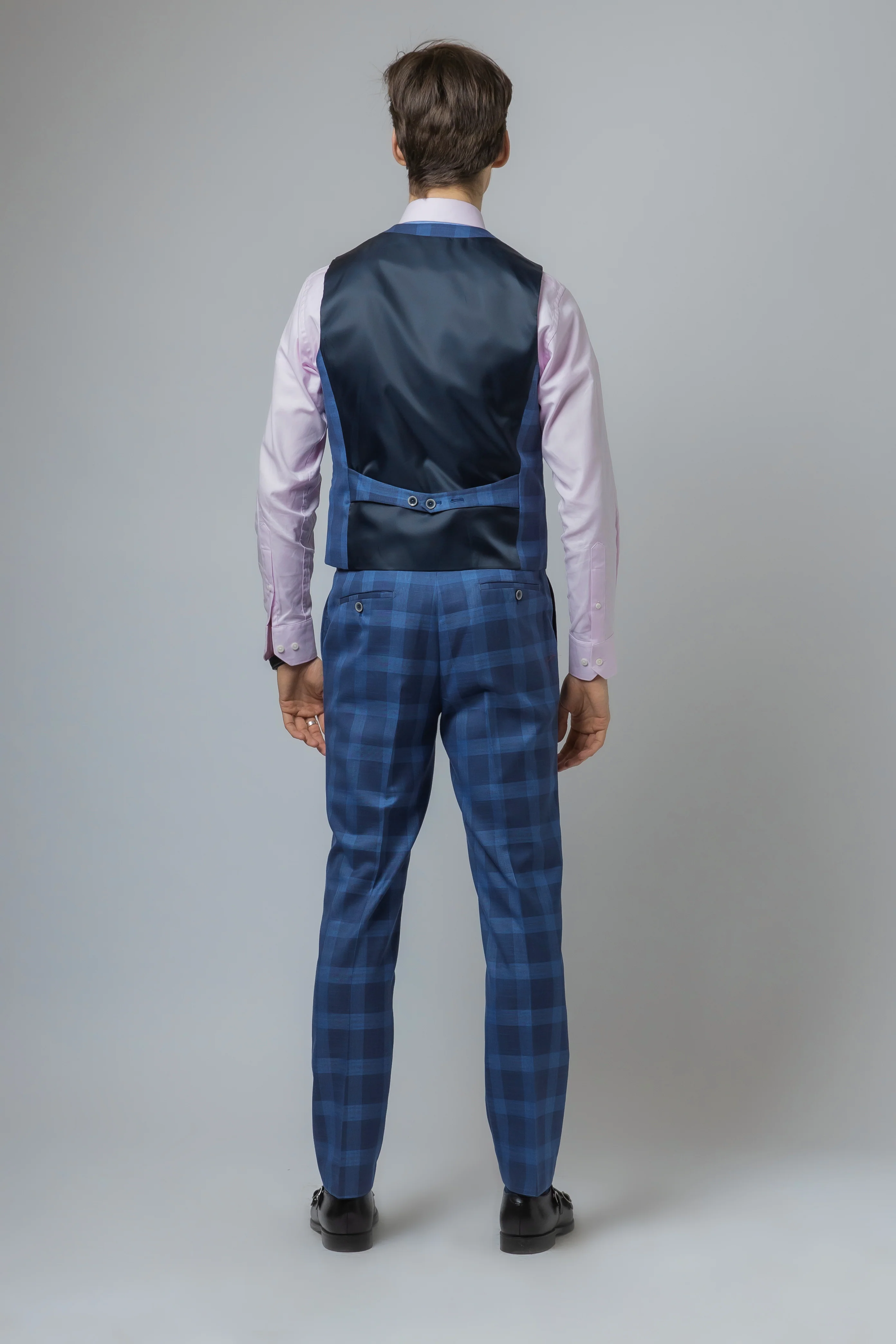 Men's Check Windowpane Retro Blue Suit - Hunter - Dark Blue - Image 5