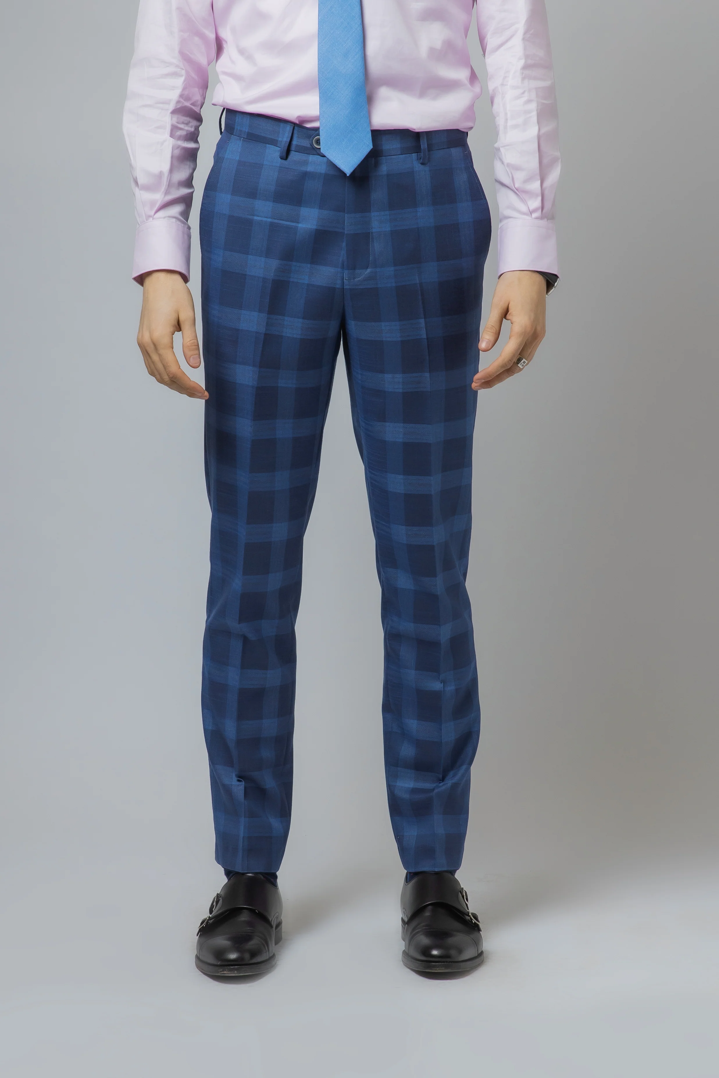 Men's Check Windowpane Retro Blue Suit - Hunter - Dark Blue - Image 6