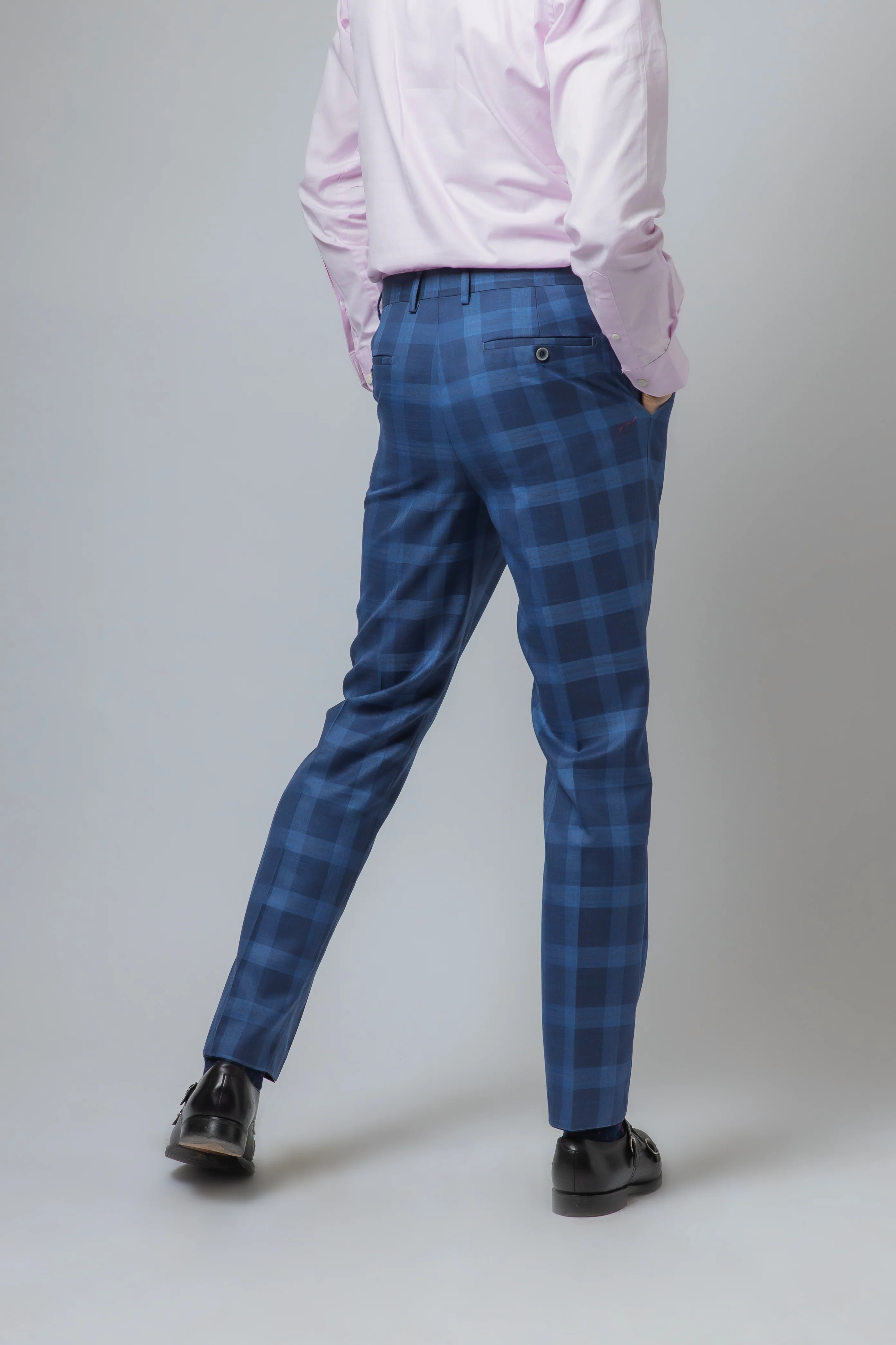 Men's Check Windowpane Retro Blue Suit - Hunter - Dark Blue - Image 8