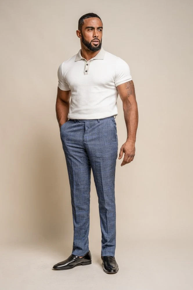 Men's Check Slim Fit Blue Trousers - PHANTOM - Blue - Image 2