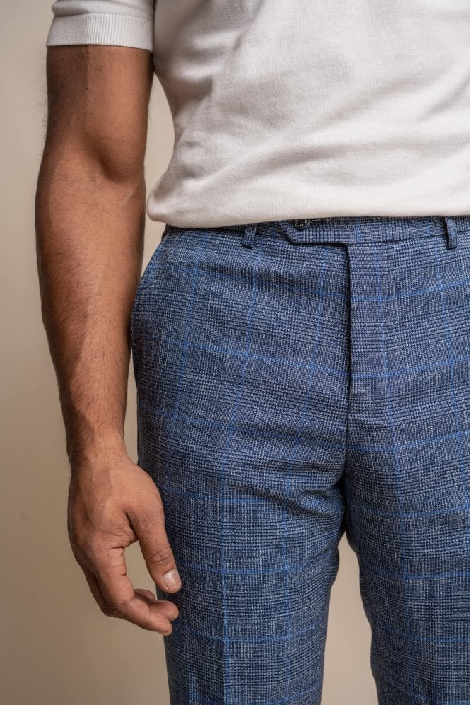 Men's Check Slim Fit Blue Trousers - PHANTOM - Blue - Image 3