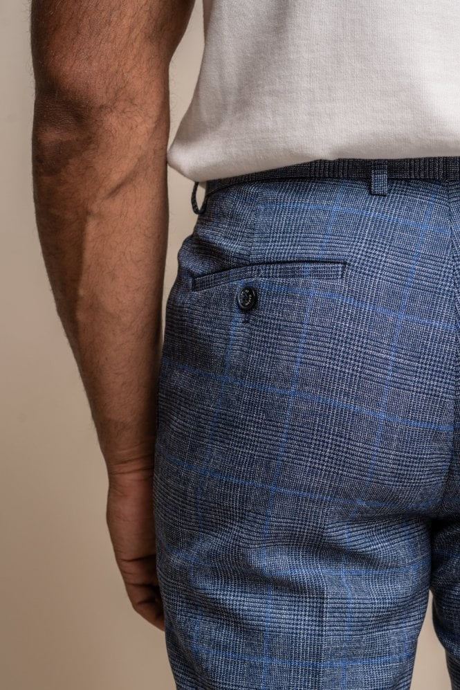 Men's Check Slim Fit Blue Trousers - PHANTOM - Blue - Image 4