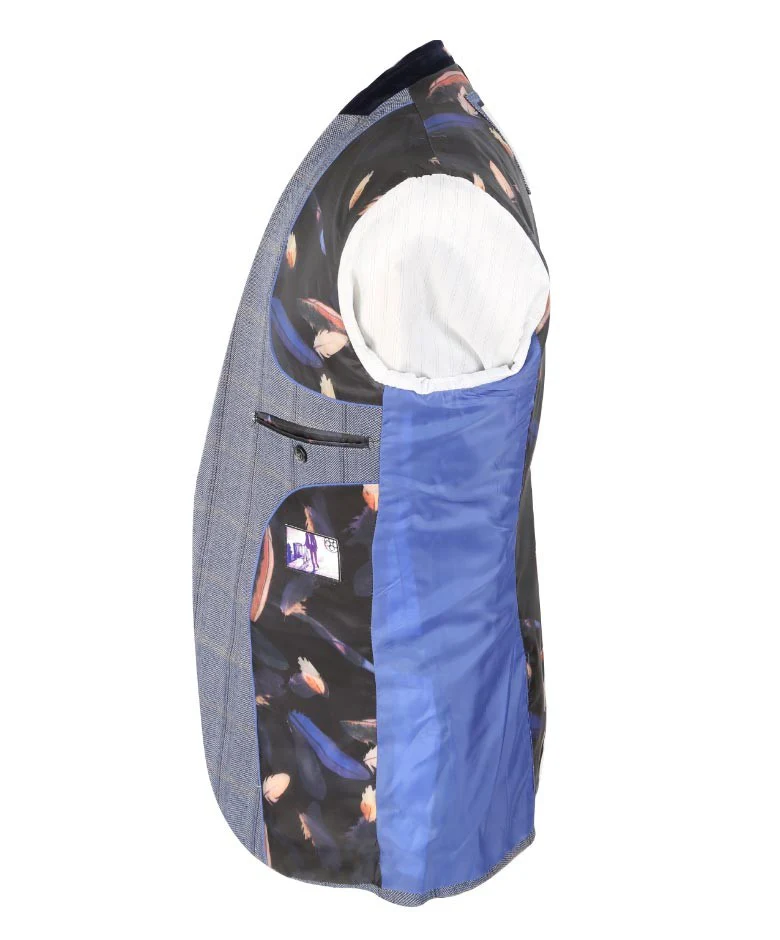 Men's Slim Fit Tweed Check Blue Suit - CONNALL - Blue - Image 10