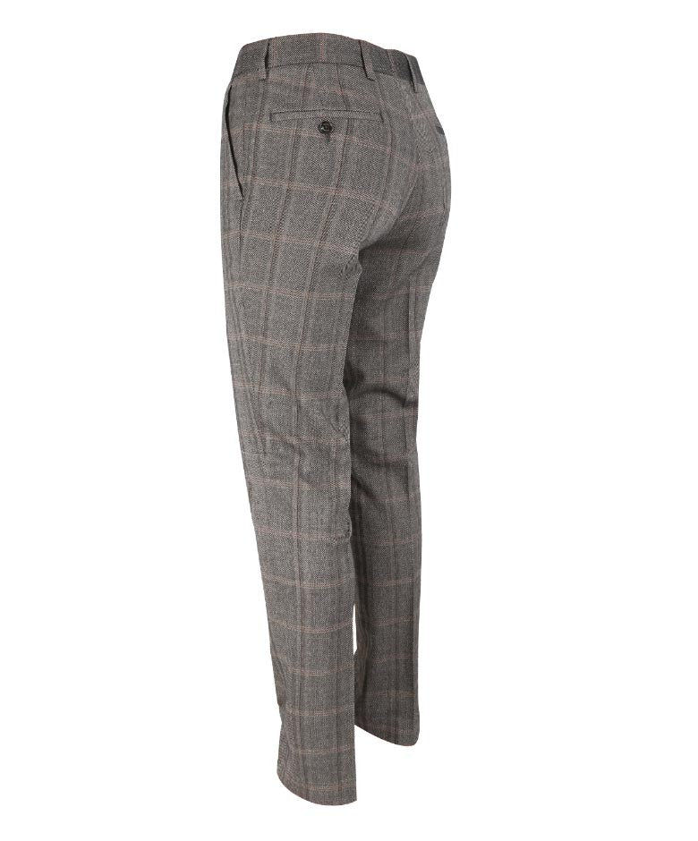 Men's Slim Fit Tweed Check Trousers - Connall Brown - Brown - Image 4