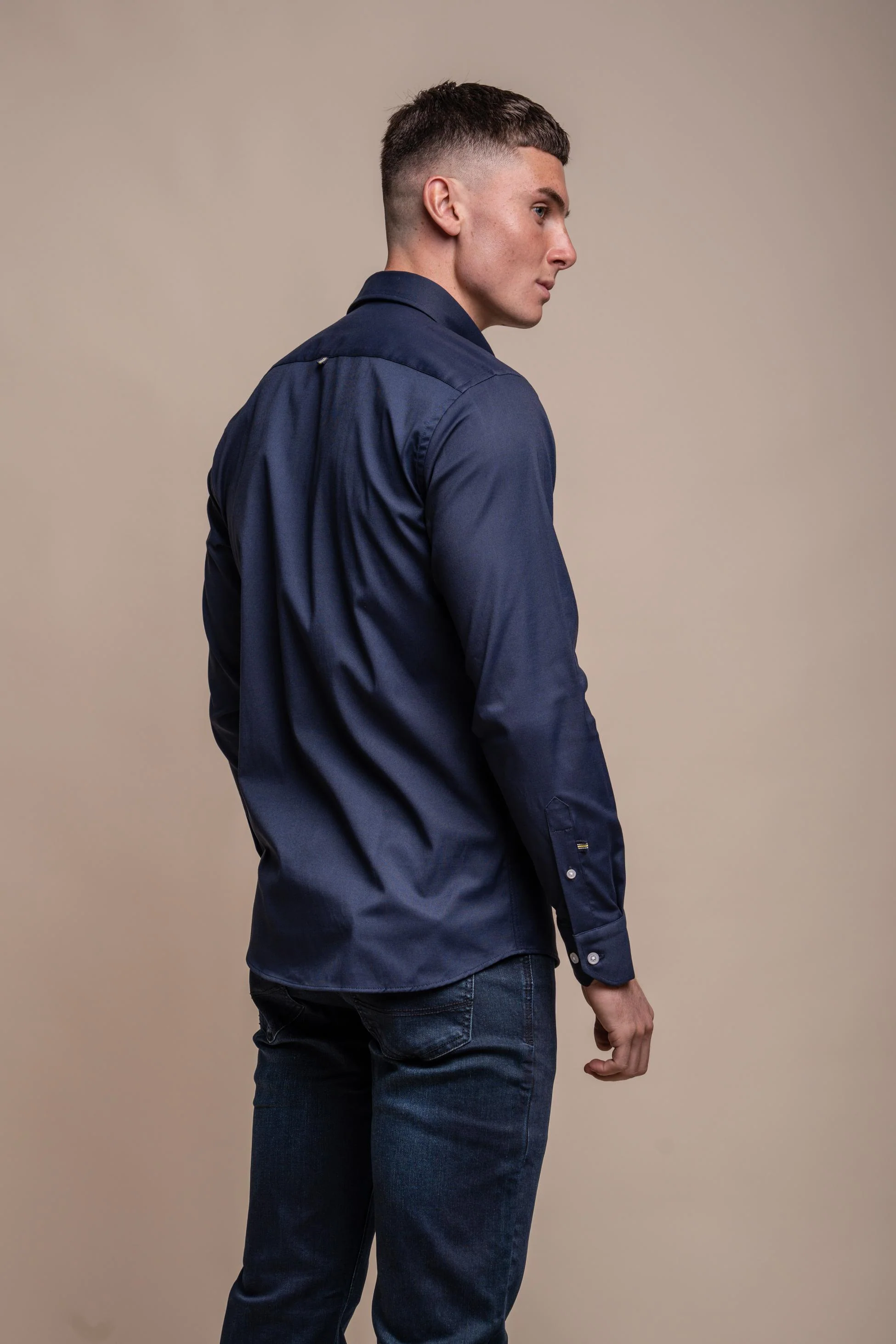 Men's Cotton Casual Shirt - Tessa - Navy Blue - Image 3