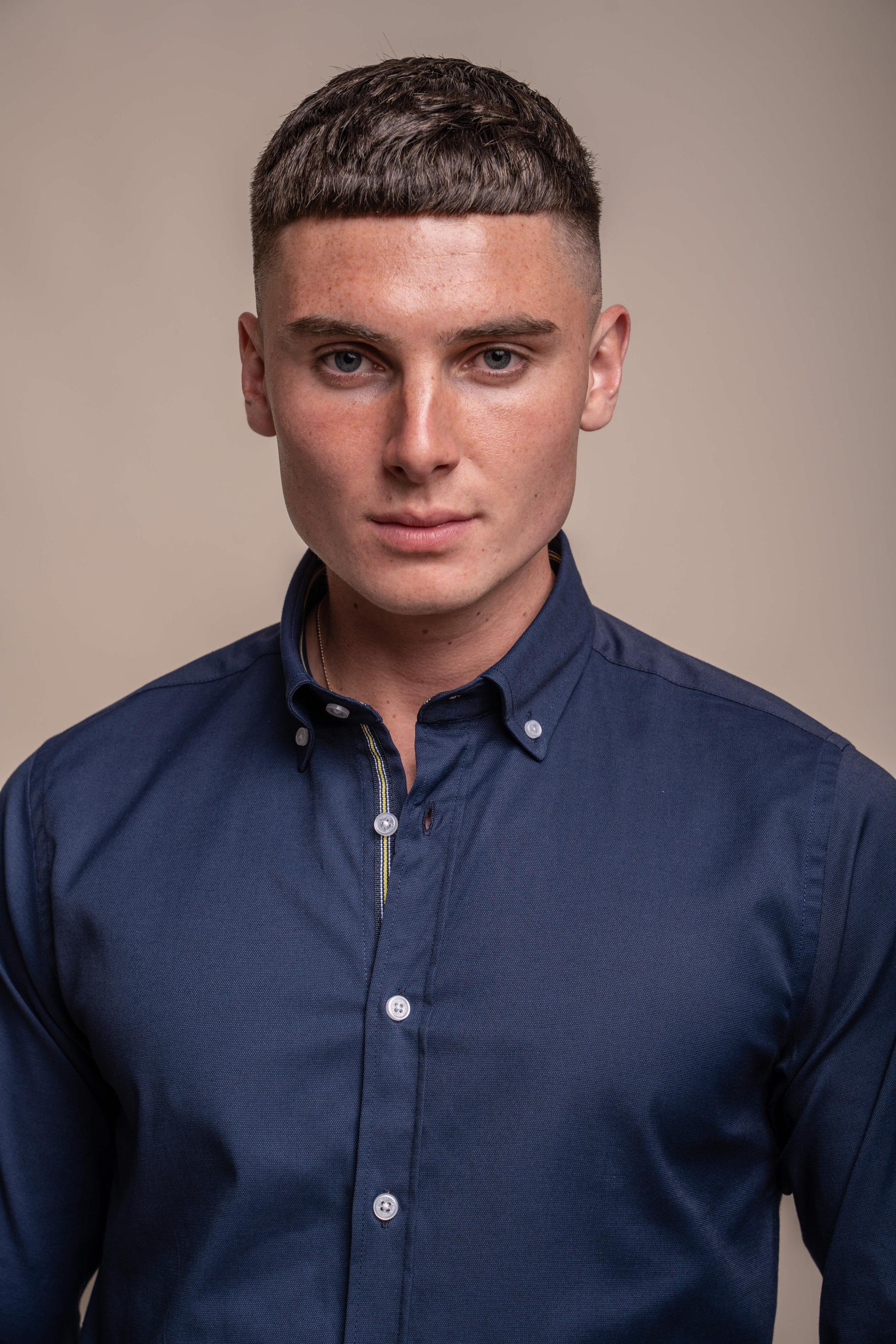 Men's Cotton Casual Shirt - Tessa - Navy Blue - Image 4