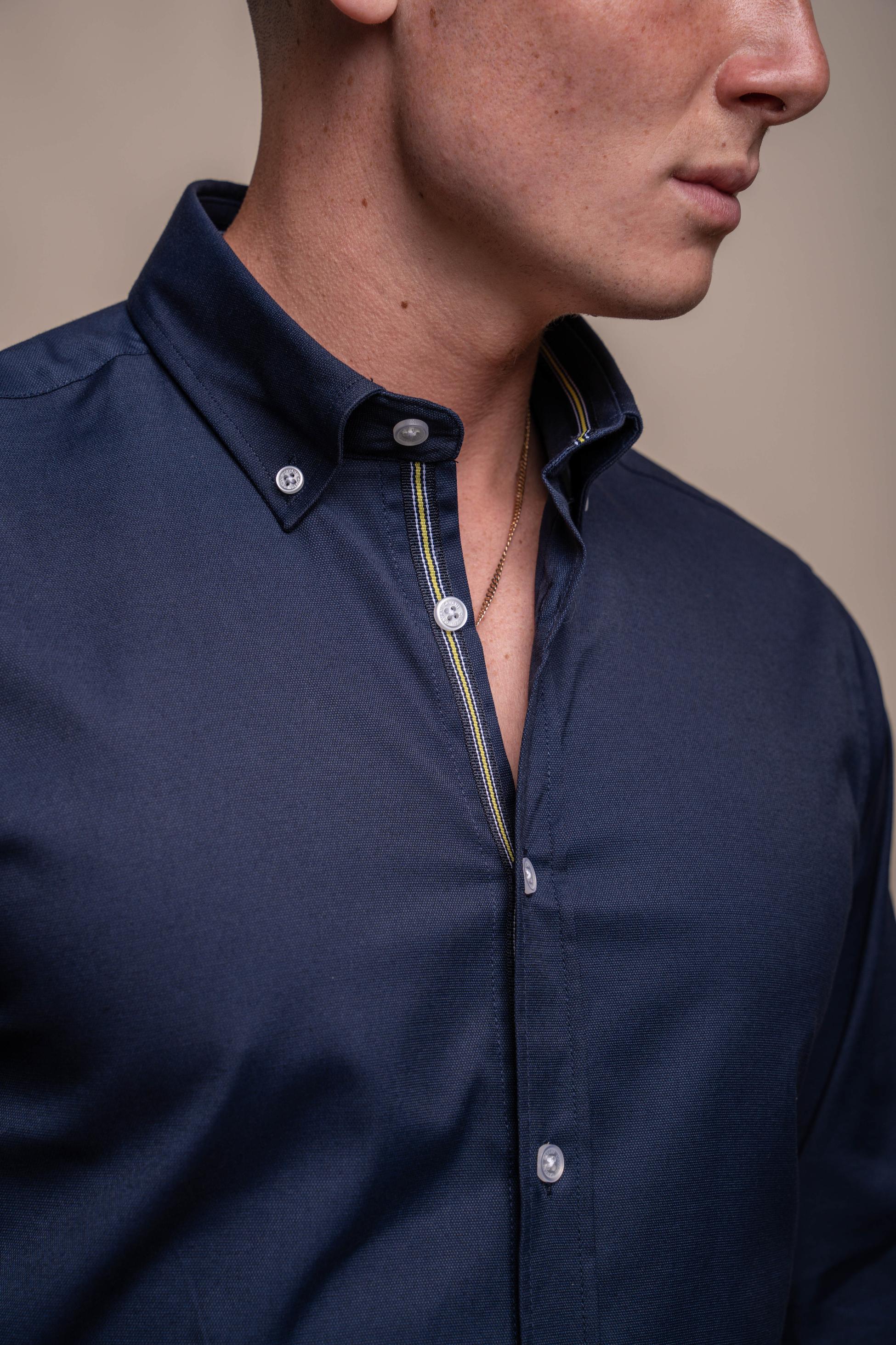 Men's Cotton Casual Shirt - Tessa - Navy Blue - Image 5