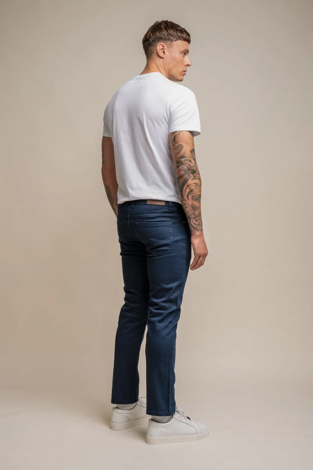 Men's Cotton Slim Fit Stretch Denim Jeans - MILANO - Navy Blue - Image 3