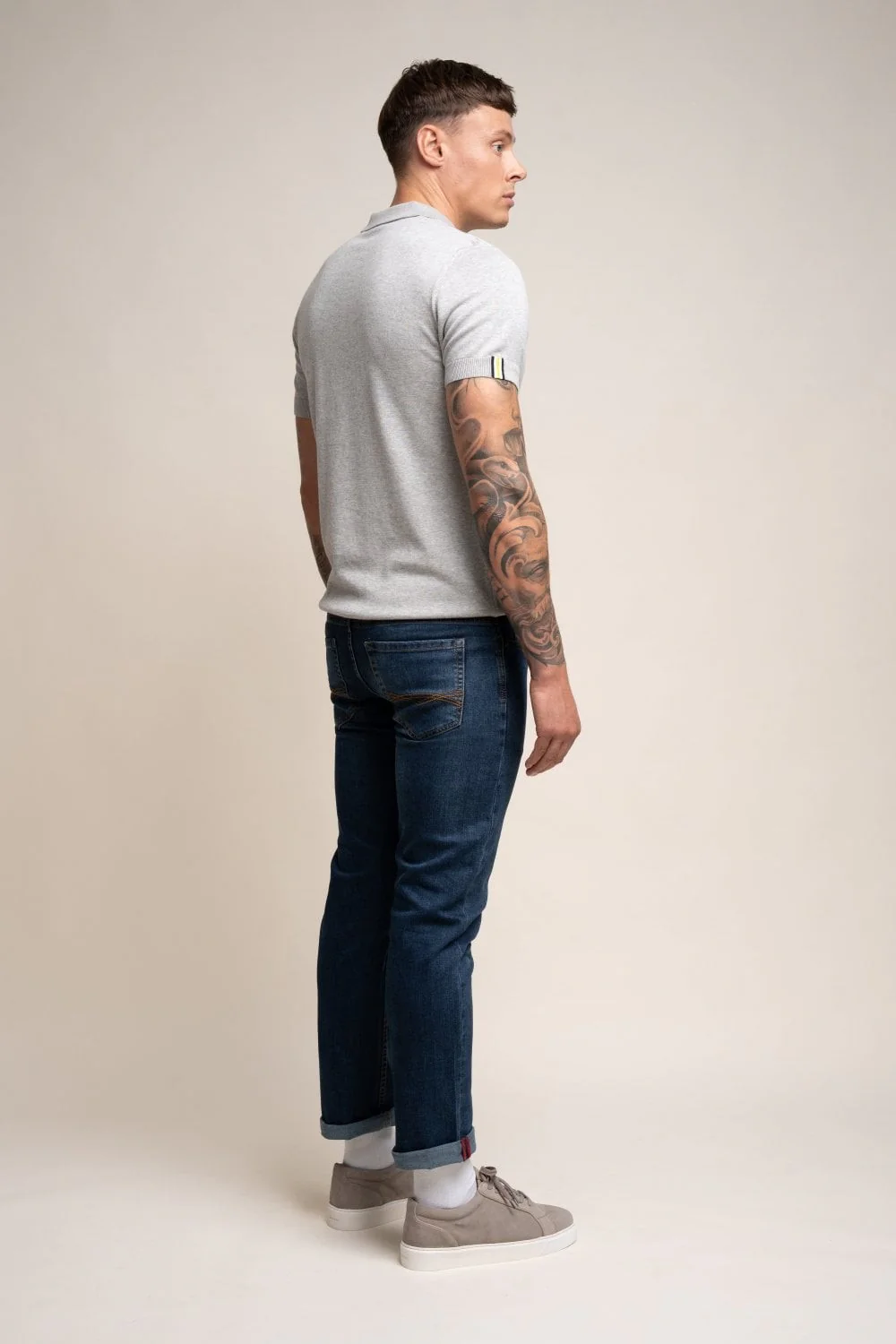 Men's Cotton Slim Fit Stretch Denim Jeans - MILANO - Stone Wash Blue - Image 3