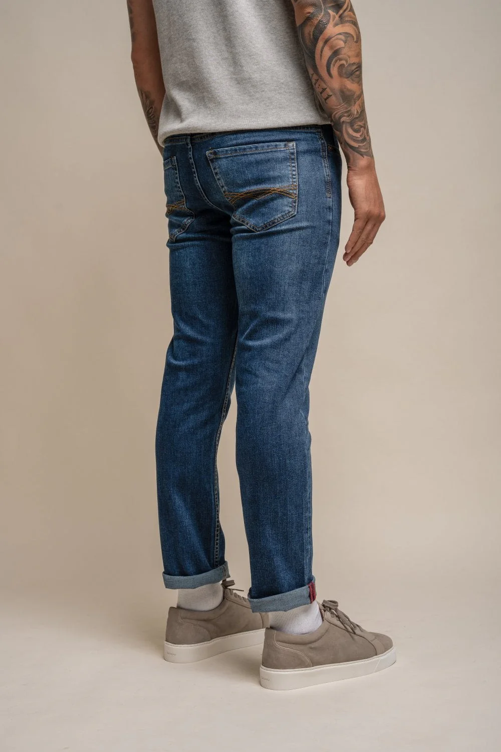 Men's Cotton Slim Fit Stretch Denim Jeans - MILANO - Stone Wash Blue - Image 4